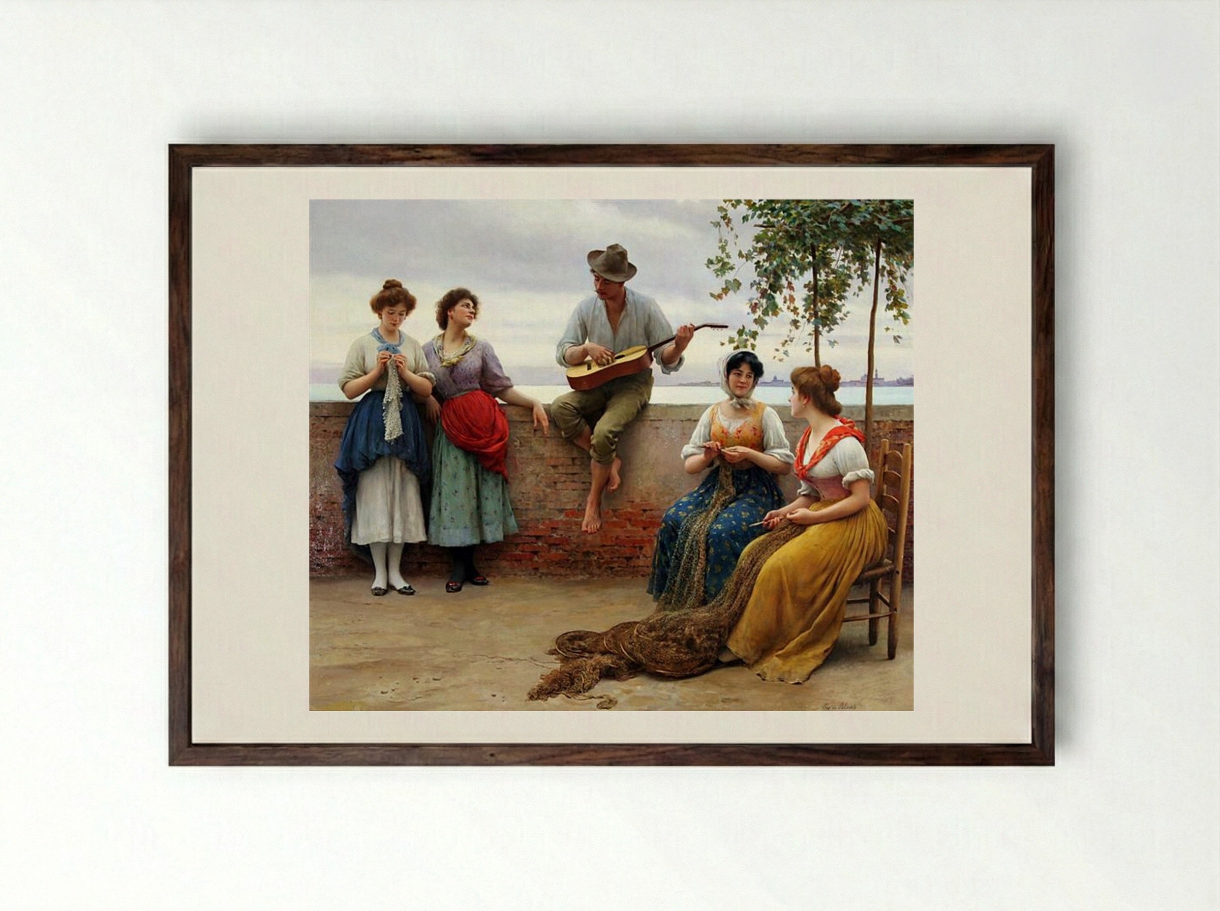 The Serenade - Eugene de Blaas - Framed Print Dark Wood