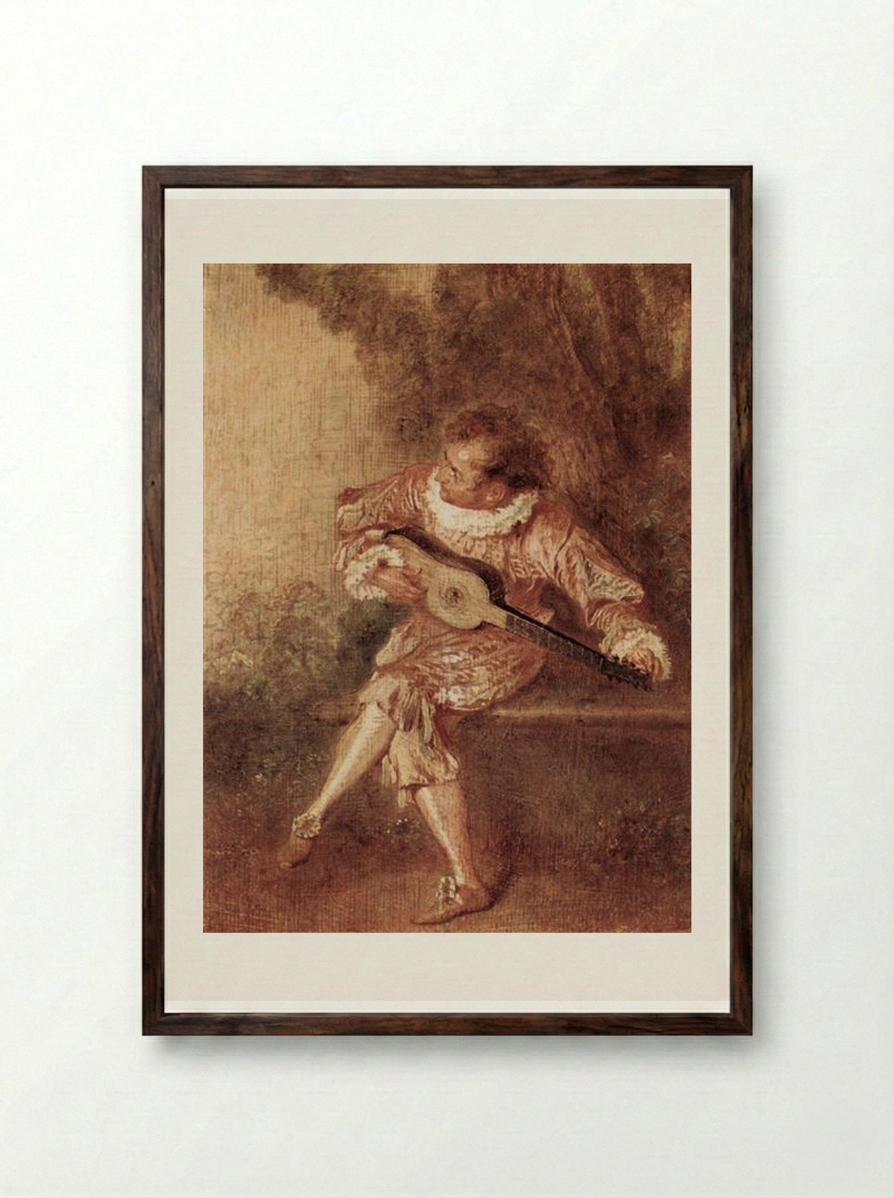 The Serenader - Antoine Watteau - Framed Print Dark Wood