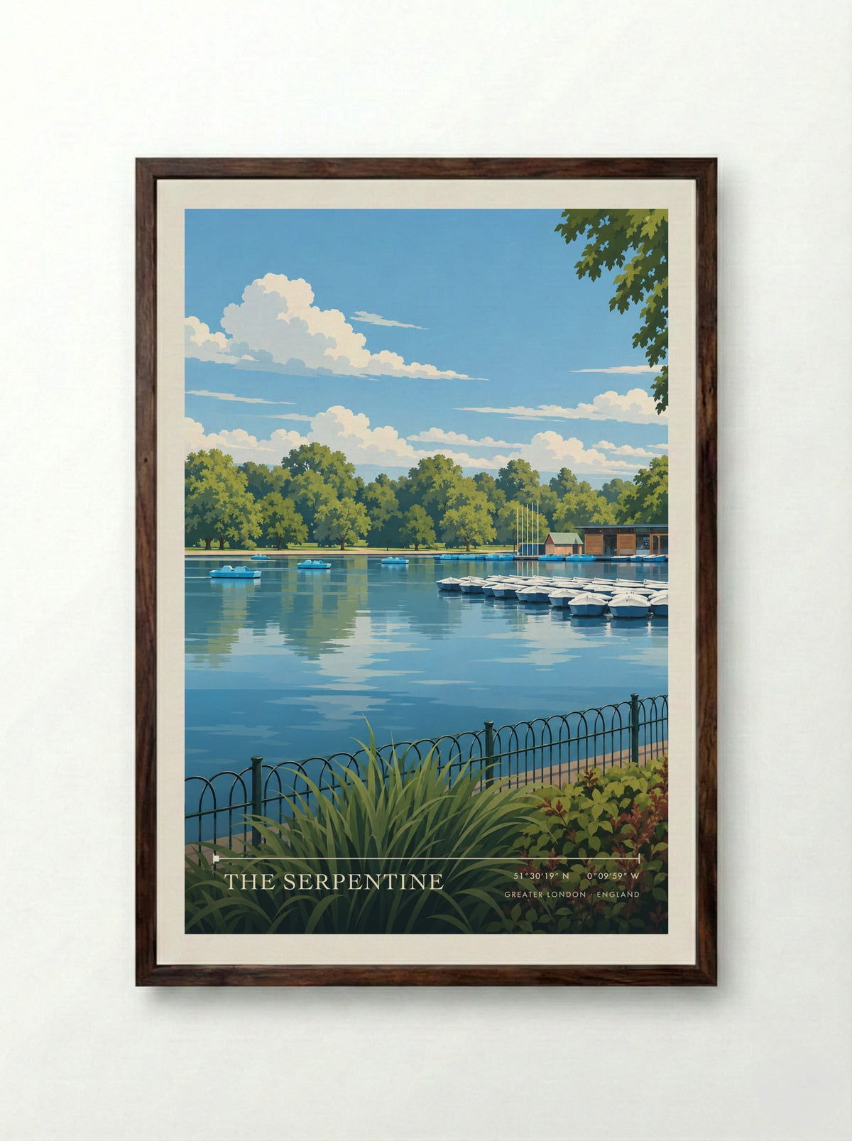 The Serpentine, Greater London | Travel Poster - Framed Print Dark Wood