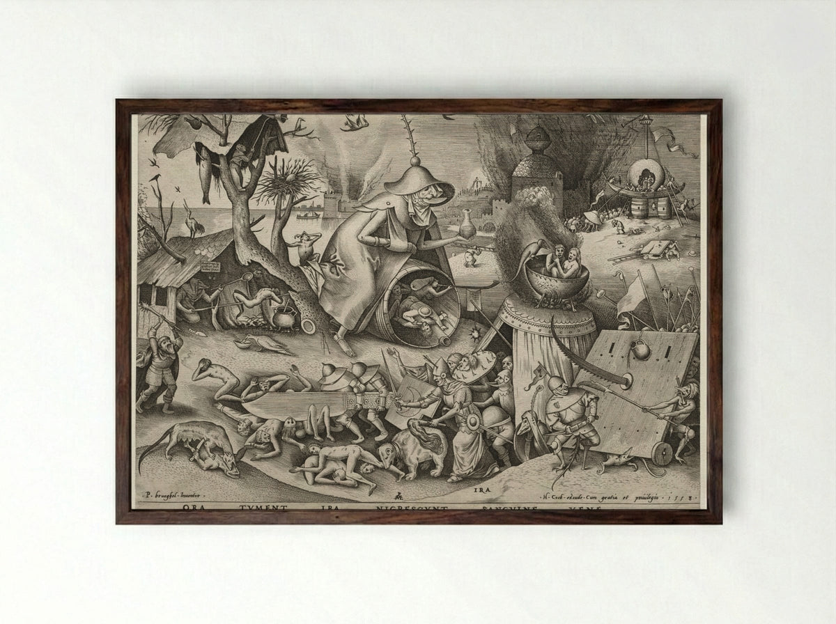The Seven Deadly Sins: Anger (Ira) - Pieter Bruegel the Elder - Framed Print Dark Wood