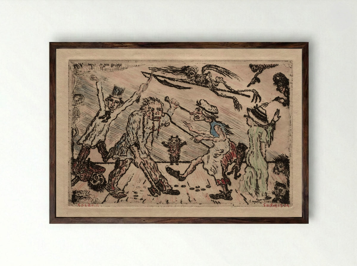 The Seven Deadly Sins: Anger - James Ensor - Framed Print Dark Wood