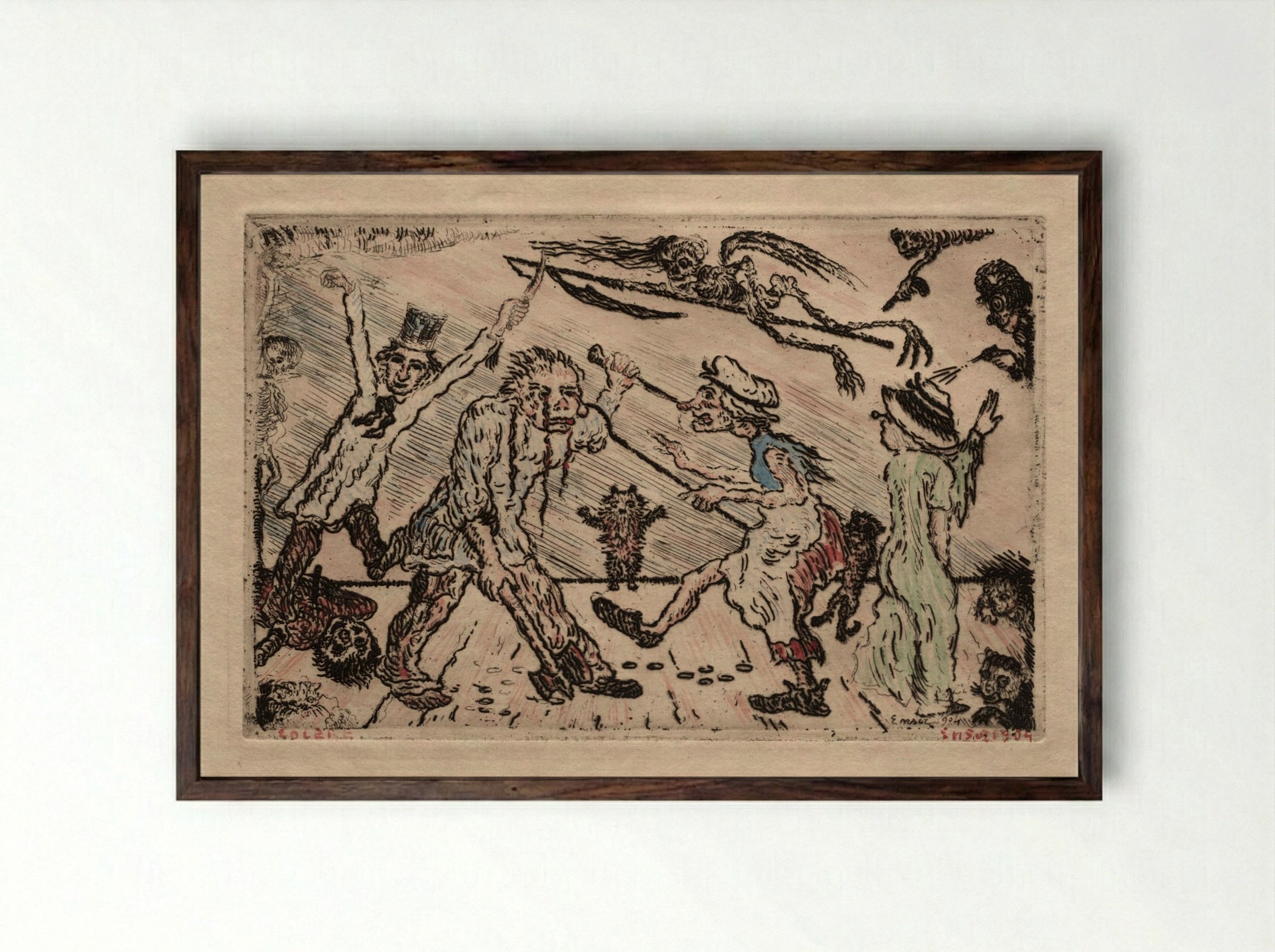 The Seven Deadly Sins: Anger - James Ensor - Framed Print Dark Wood