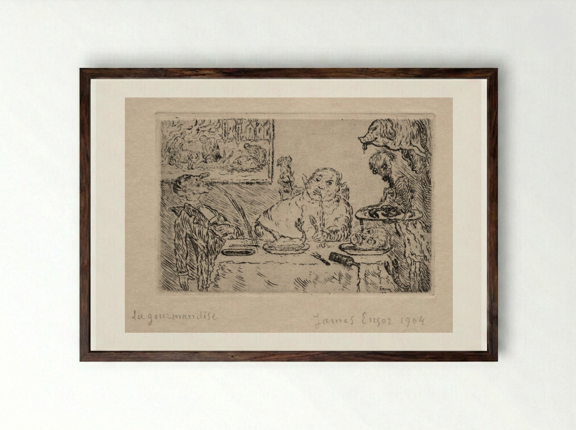 The Seven Deadly Sins: Gluttony - James Ensor - Framed Print Dark Wood