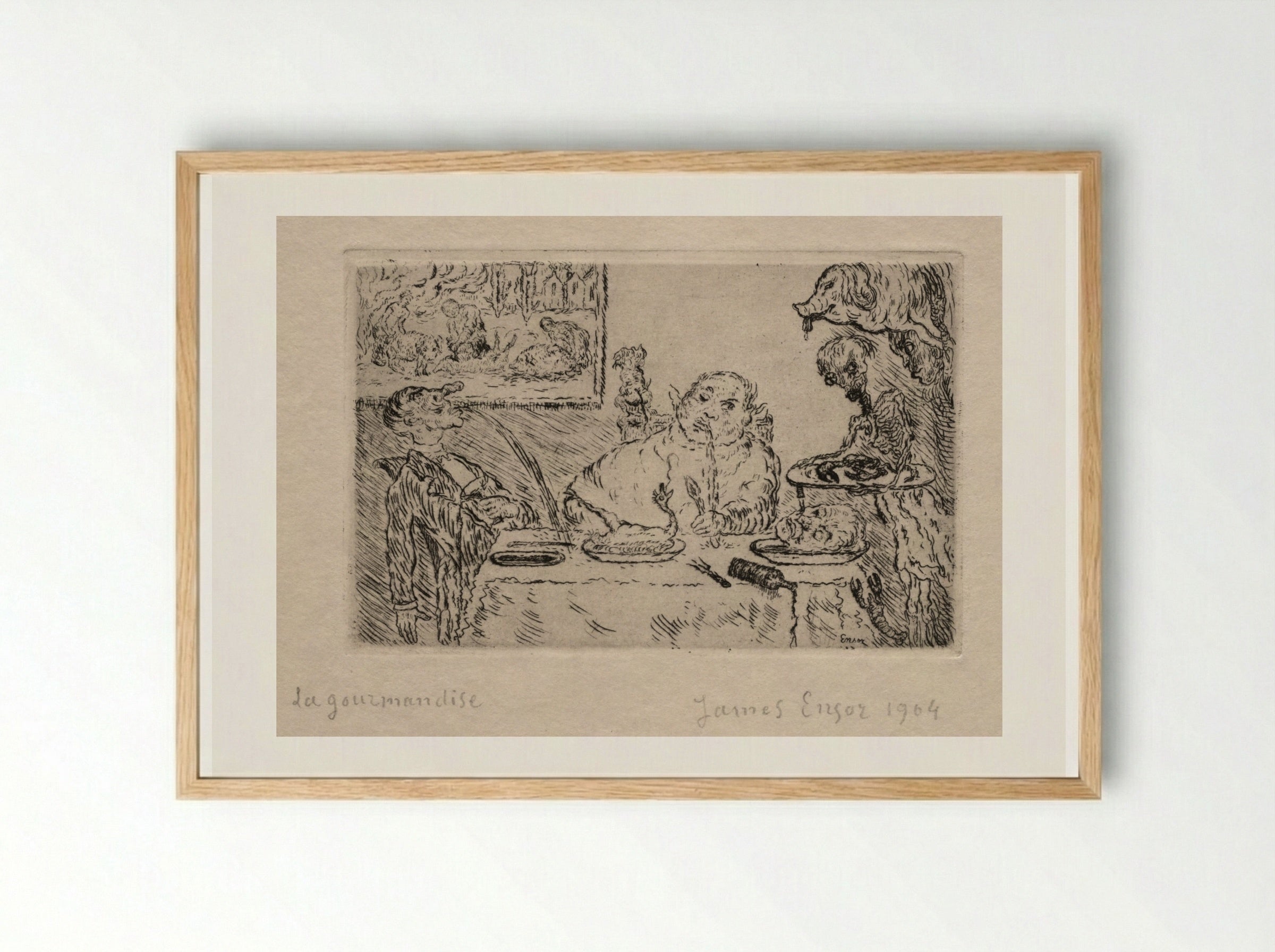 The Seven Deadly Sins: Gluttony - James Ensor - Framed Print Wood