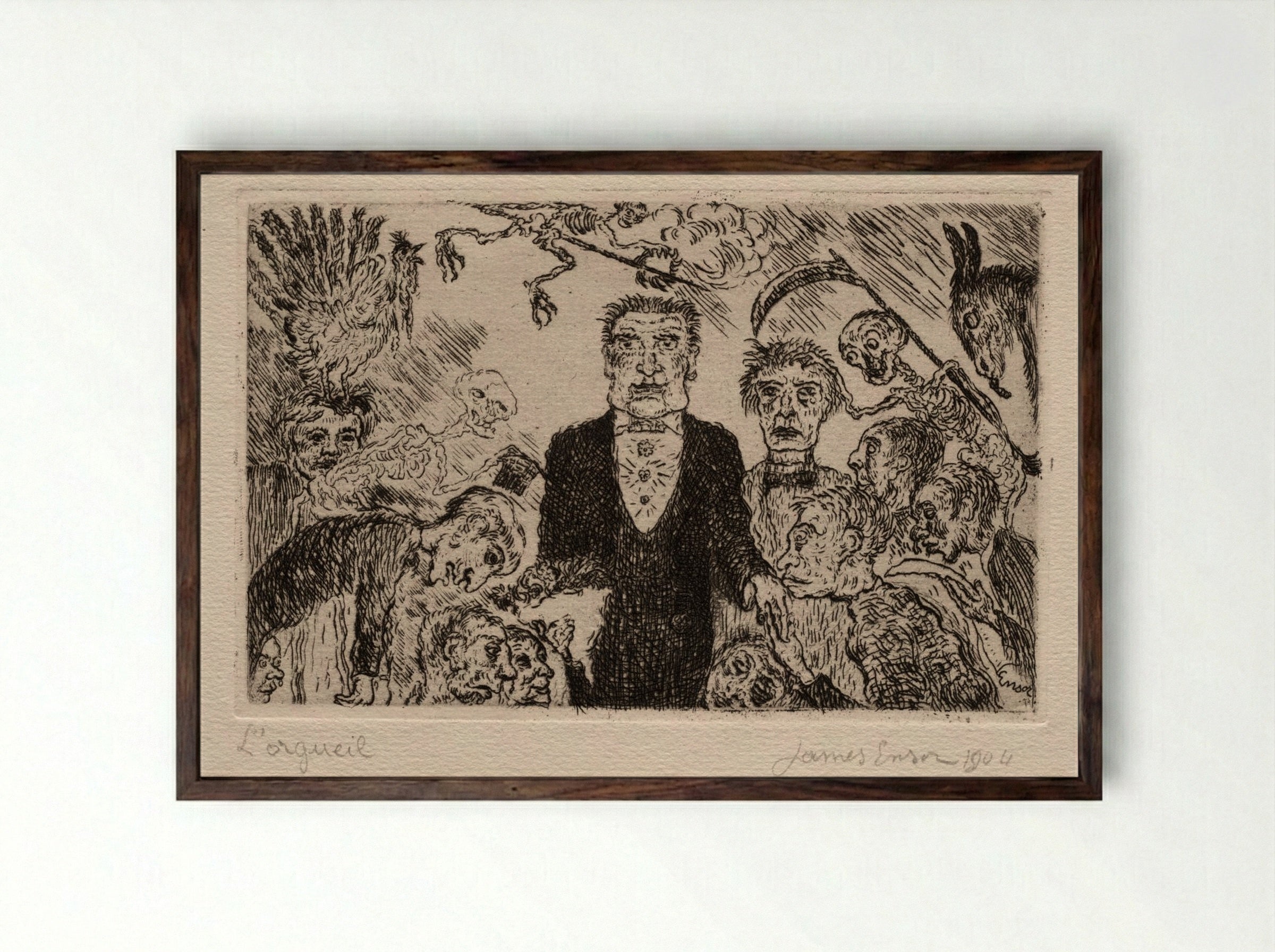 The Seven Deadly Sins: Pride - James Ensor - Framed Print Dark Wood