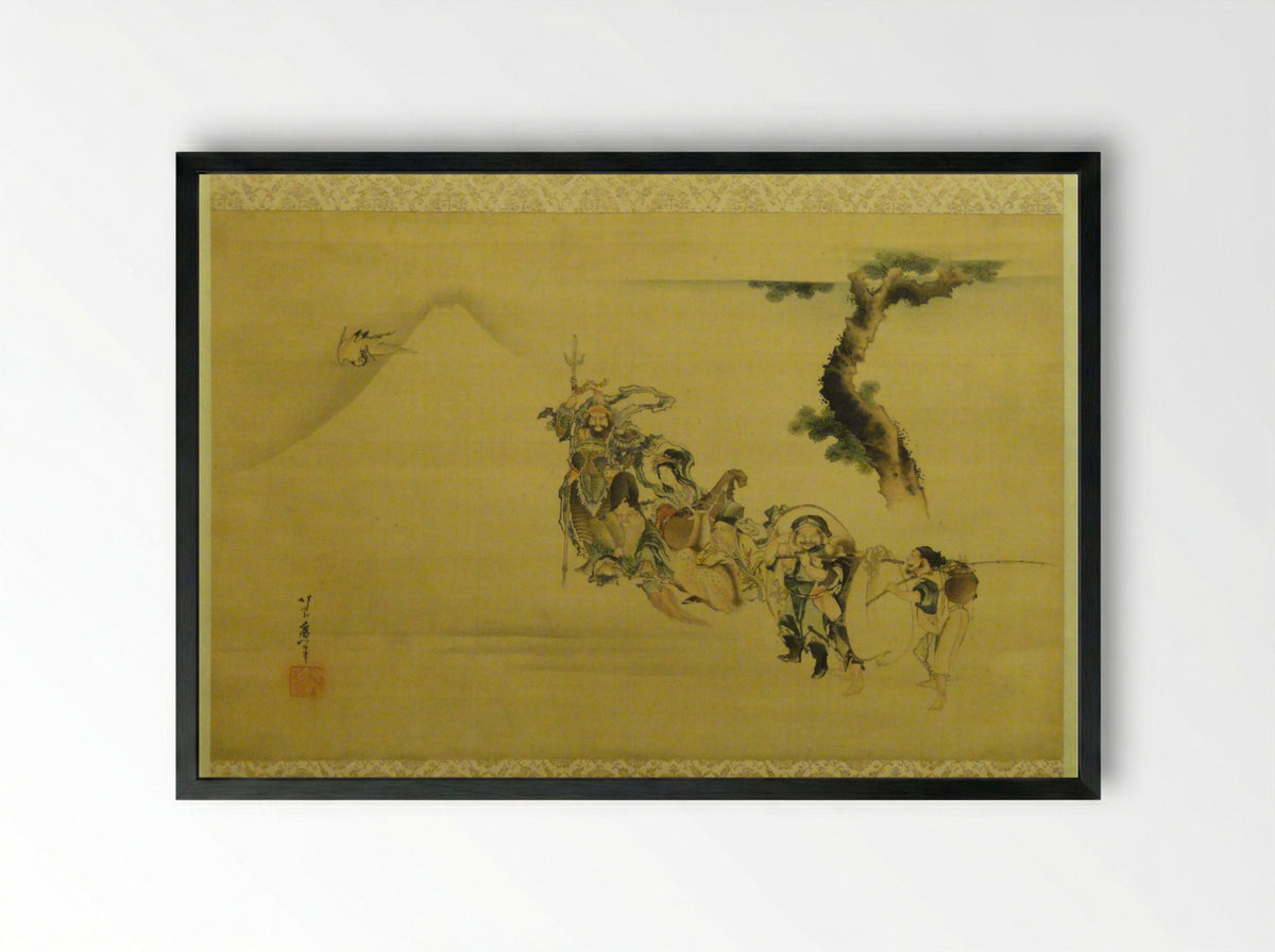The Seven Gods of Good Fortune - Katsushika Hokusai - Framed Print Black