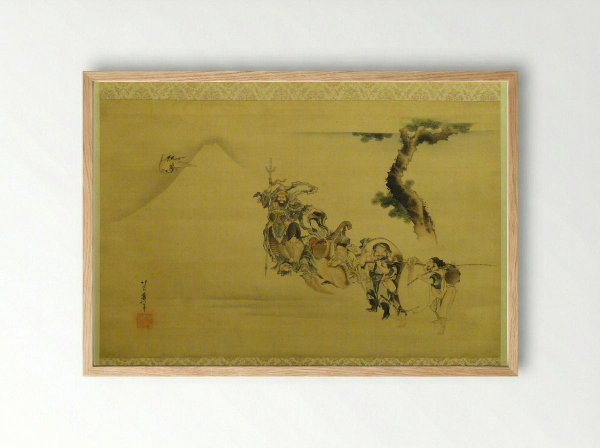 The Seven Gods of Good Fortune - Katsushika Hokusai - Framed Print Wood