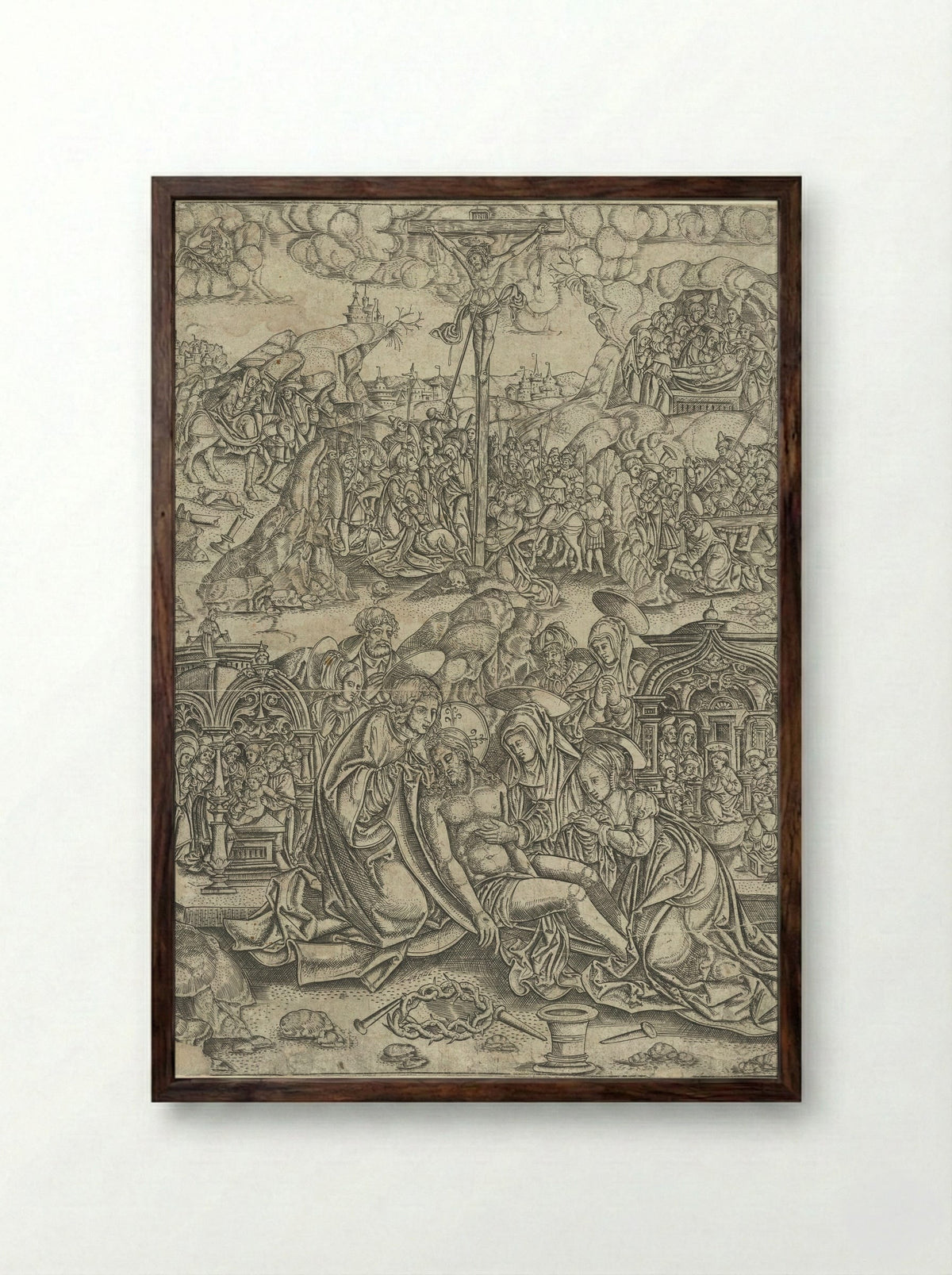 The Seven Sorrows of the Virgin - Monogrammist S - Framed Print Dark Wood