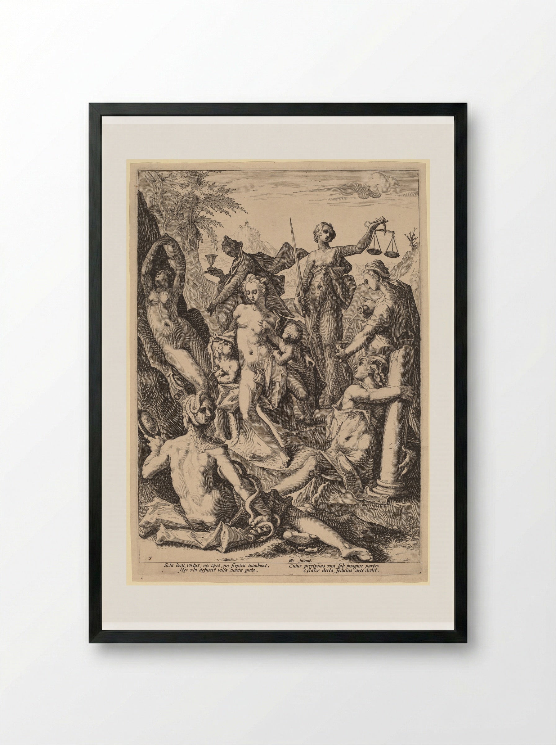 The Seven Virtues - Jacob Matham - Framed Print Black