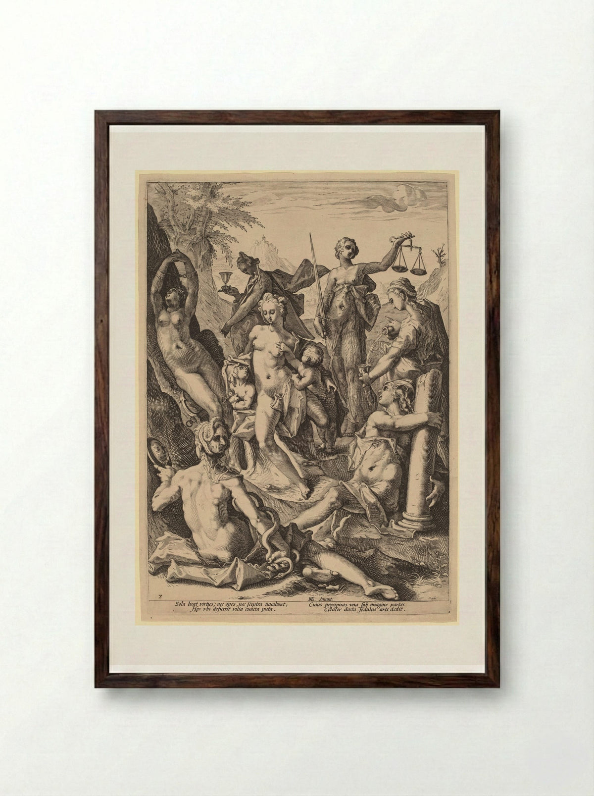 The Seven Virtues - Jacob Matham - Framed Print Dark Wood