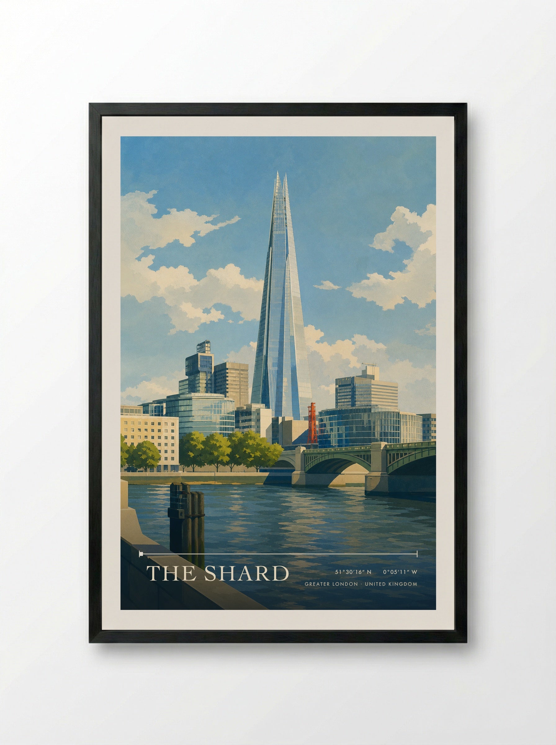 The Shard Greater London United Kingdom Travel Poster - Framed Print Black