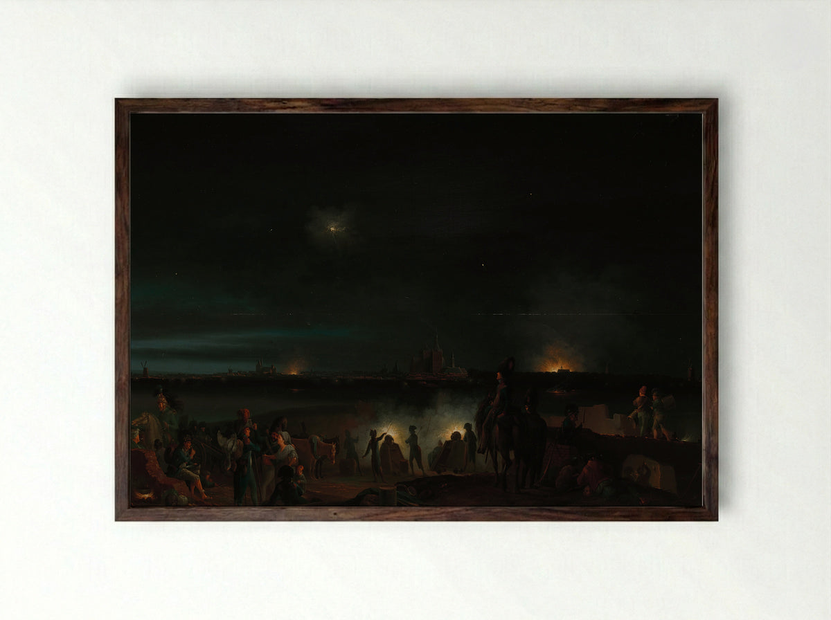The Shelling of 's-Hertogenbosch by the French - Josephus Augustus Knip - Framed Print Dark Wood