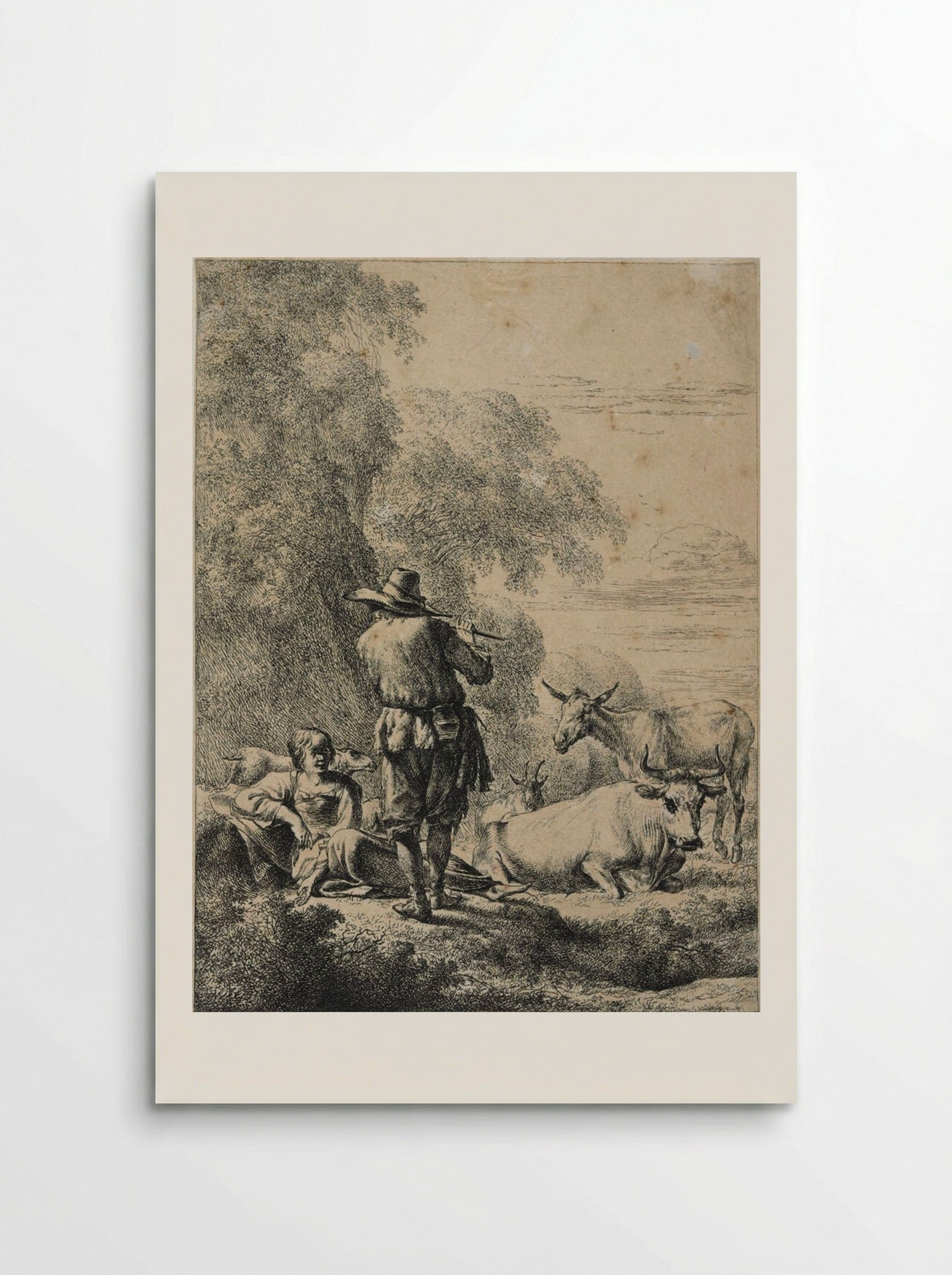 The Shepherd Playing the Flute - Nicolaes Berchem - Poster
