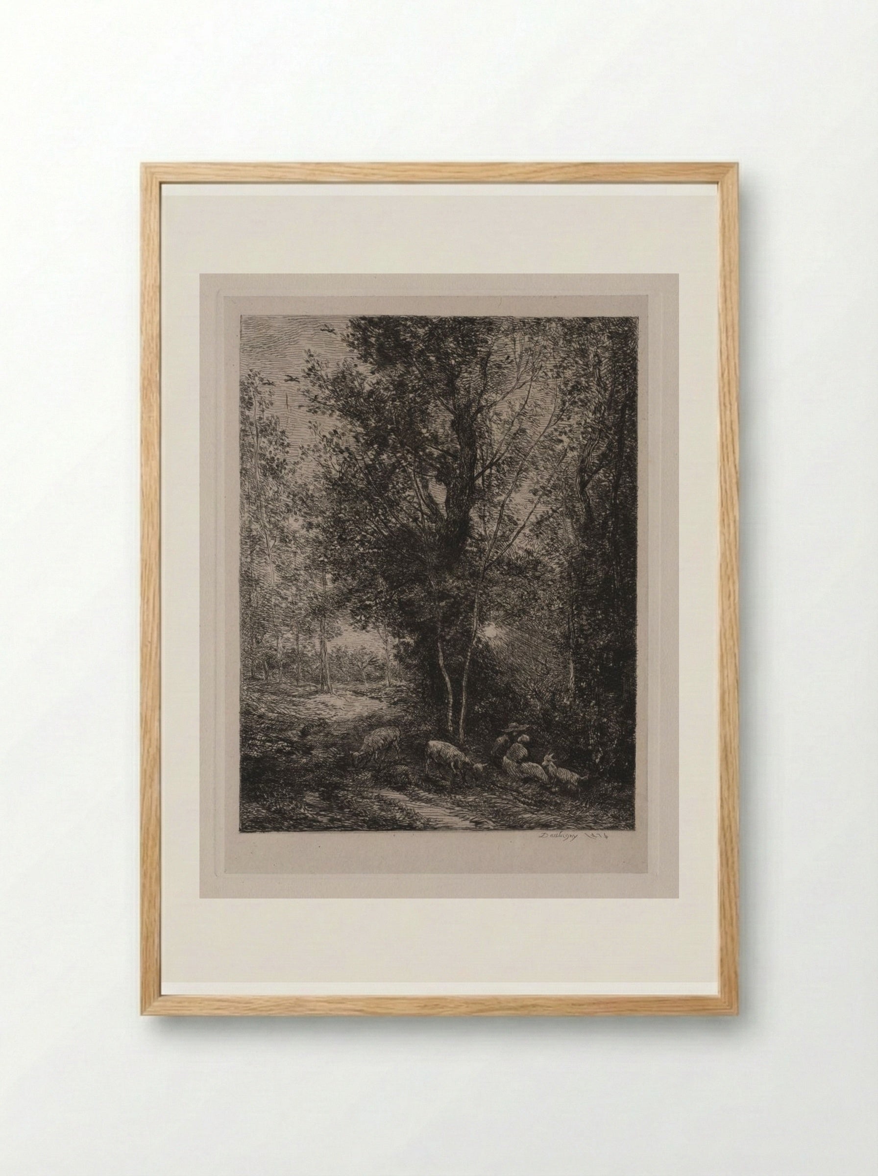 The Shepherd and Shepherdess - Charles-François Daubigny - Framed Print Wood