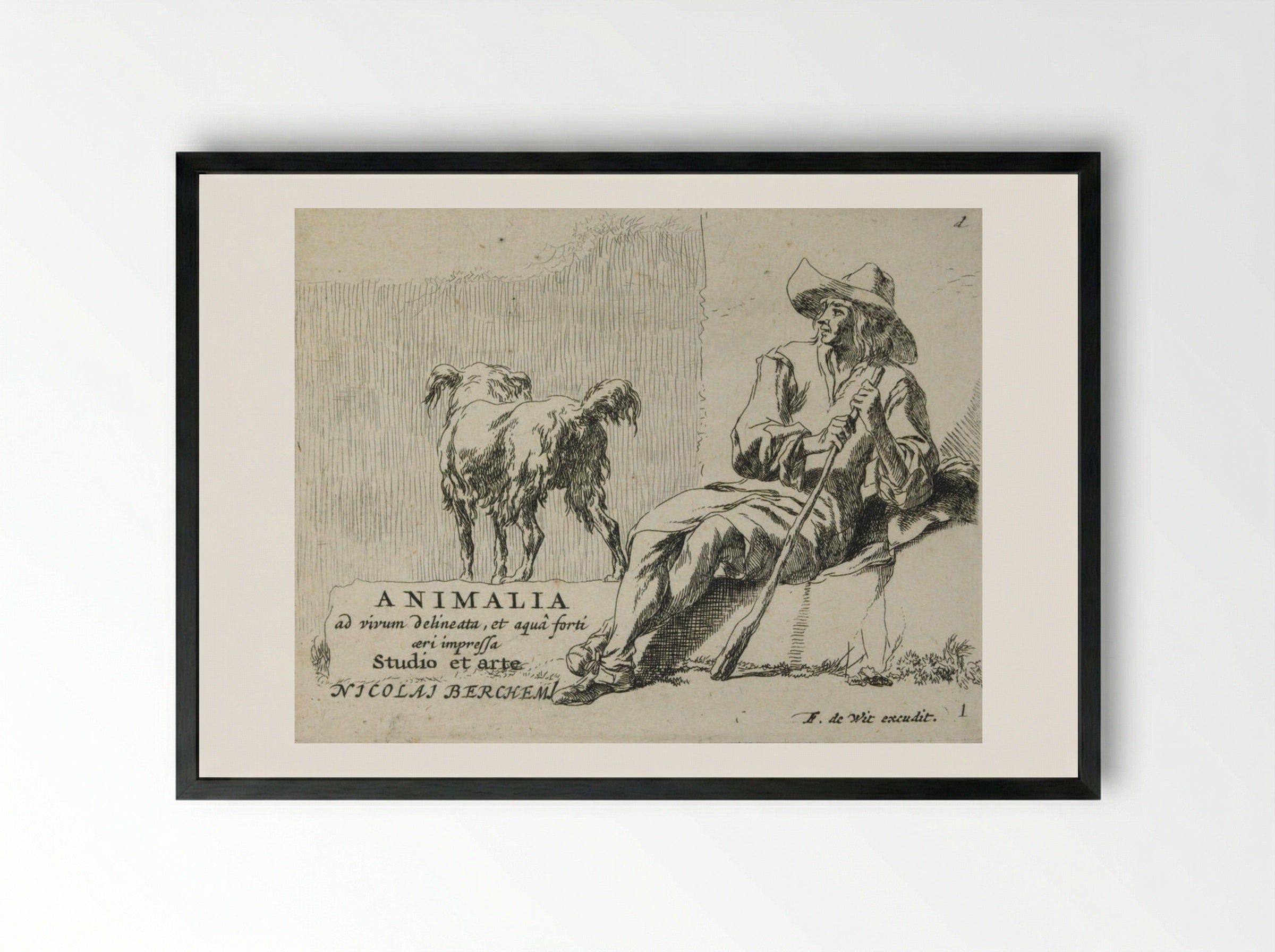 The Shepherd and the Dog - Nicolaes Berchem - Framed Print Black