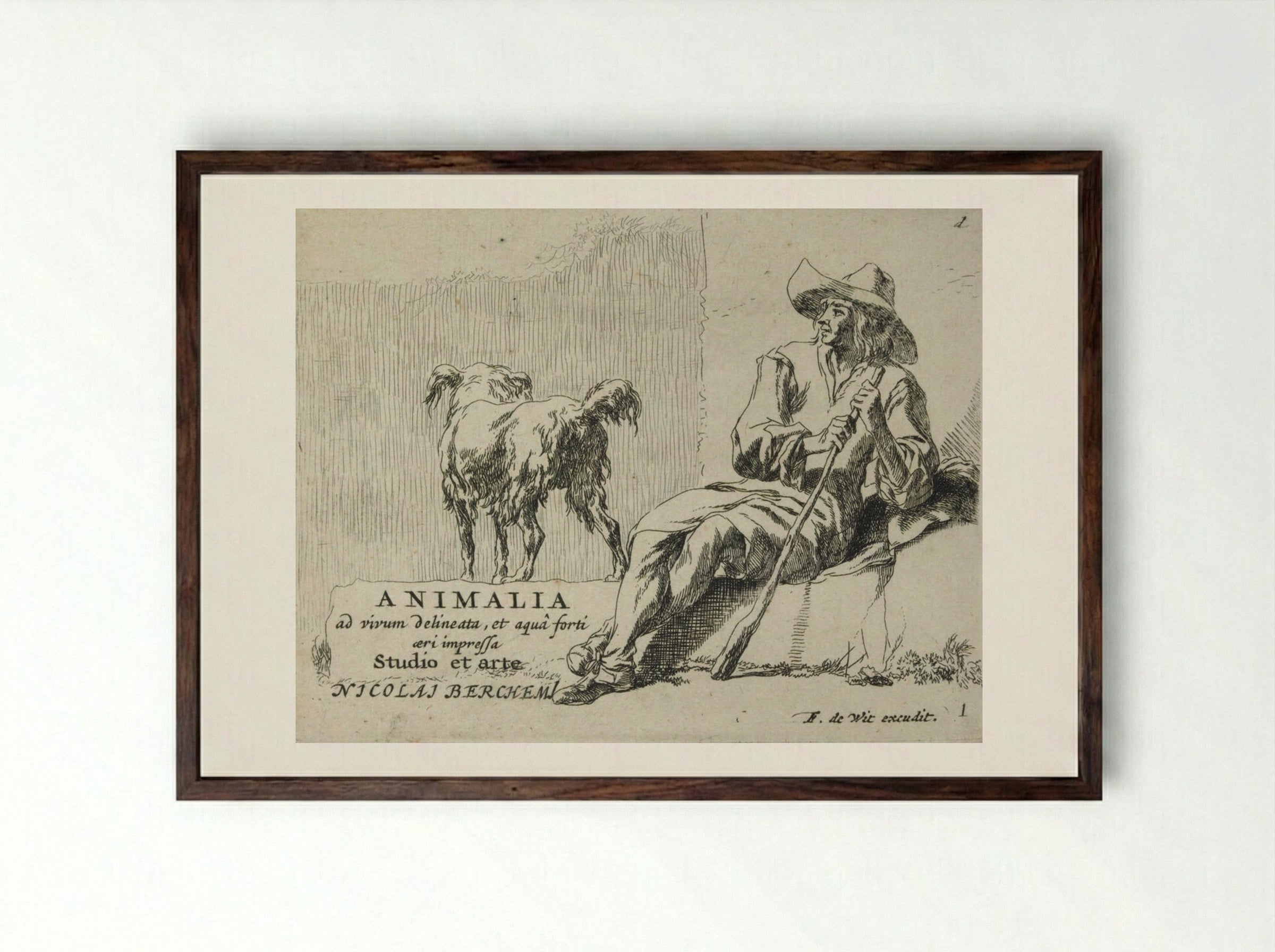 The Shepherd and the Dog - Nicolaes Berchem - Framed Print Dark Wood