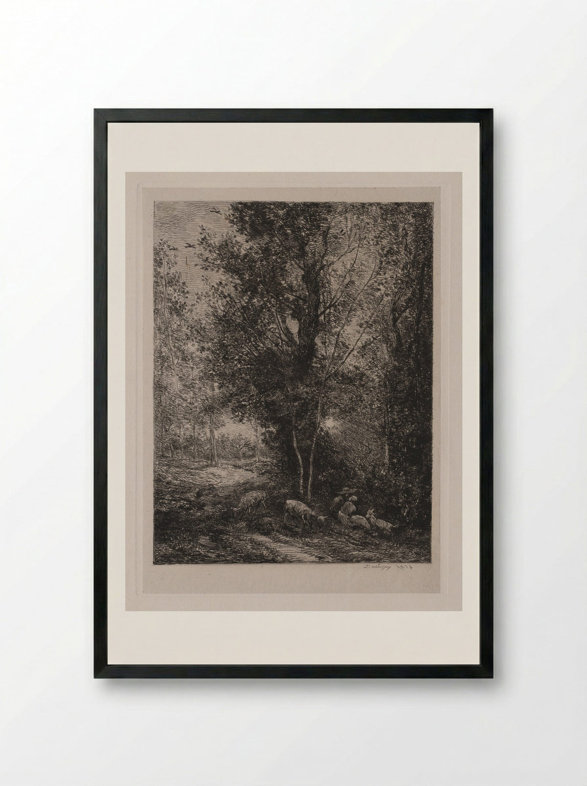 The Shepherd and the Shepherdess - Charles-François Daubigny - Framed Print Black