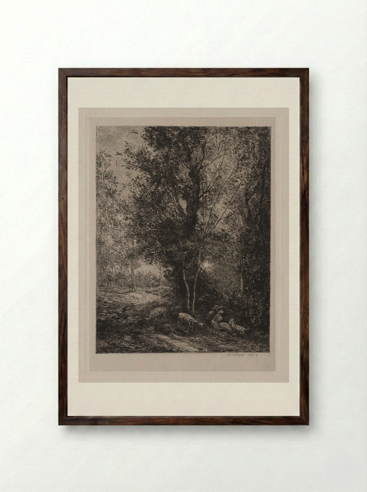 The Shepherd and the Shepherdess - Charles-François Daubigny - Framed Print Dark Wood