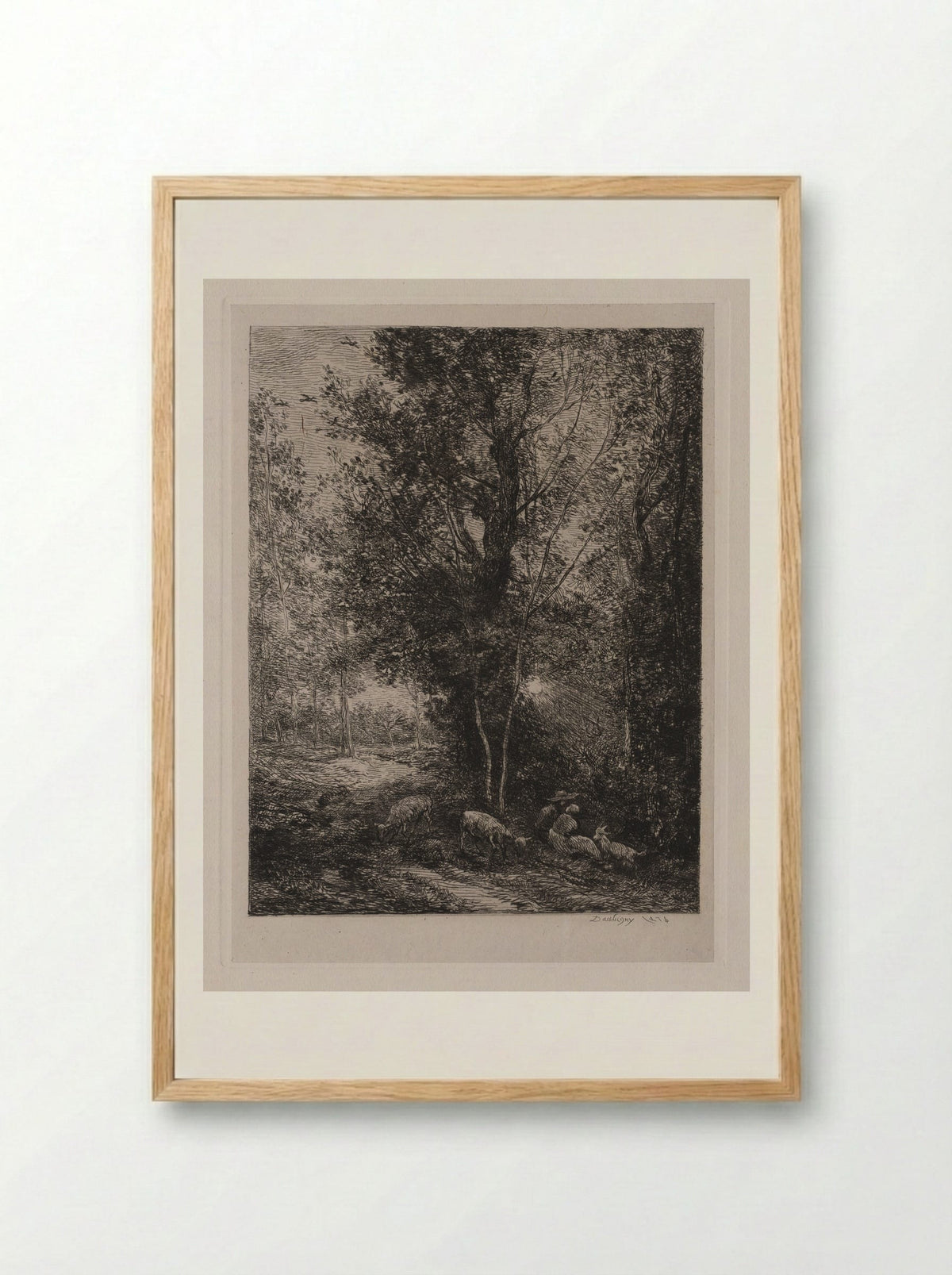 The Shepherd and the Shepherdess - Charles-François Daubigny - Framed Print Wood