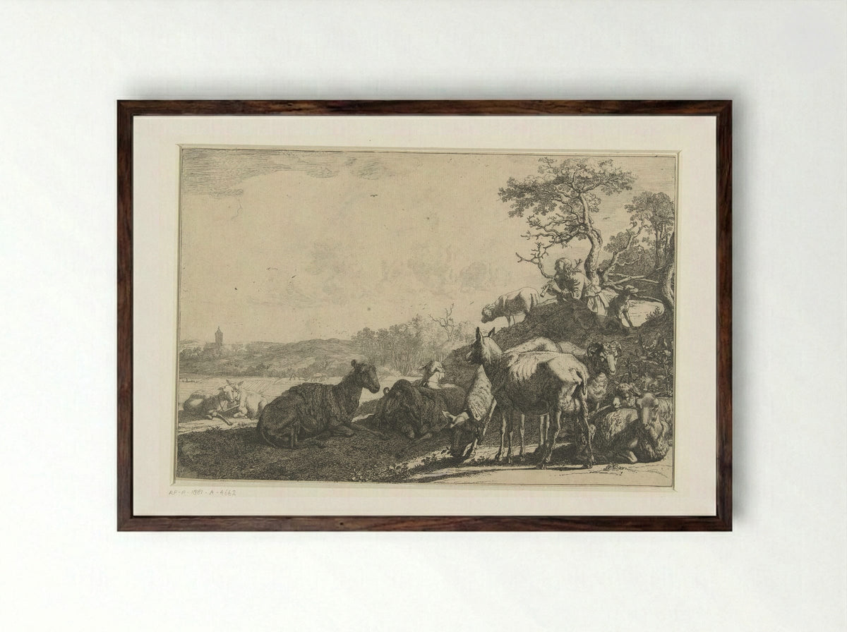The Shepherd - Paulus Potter - Framed Print Dark Wood