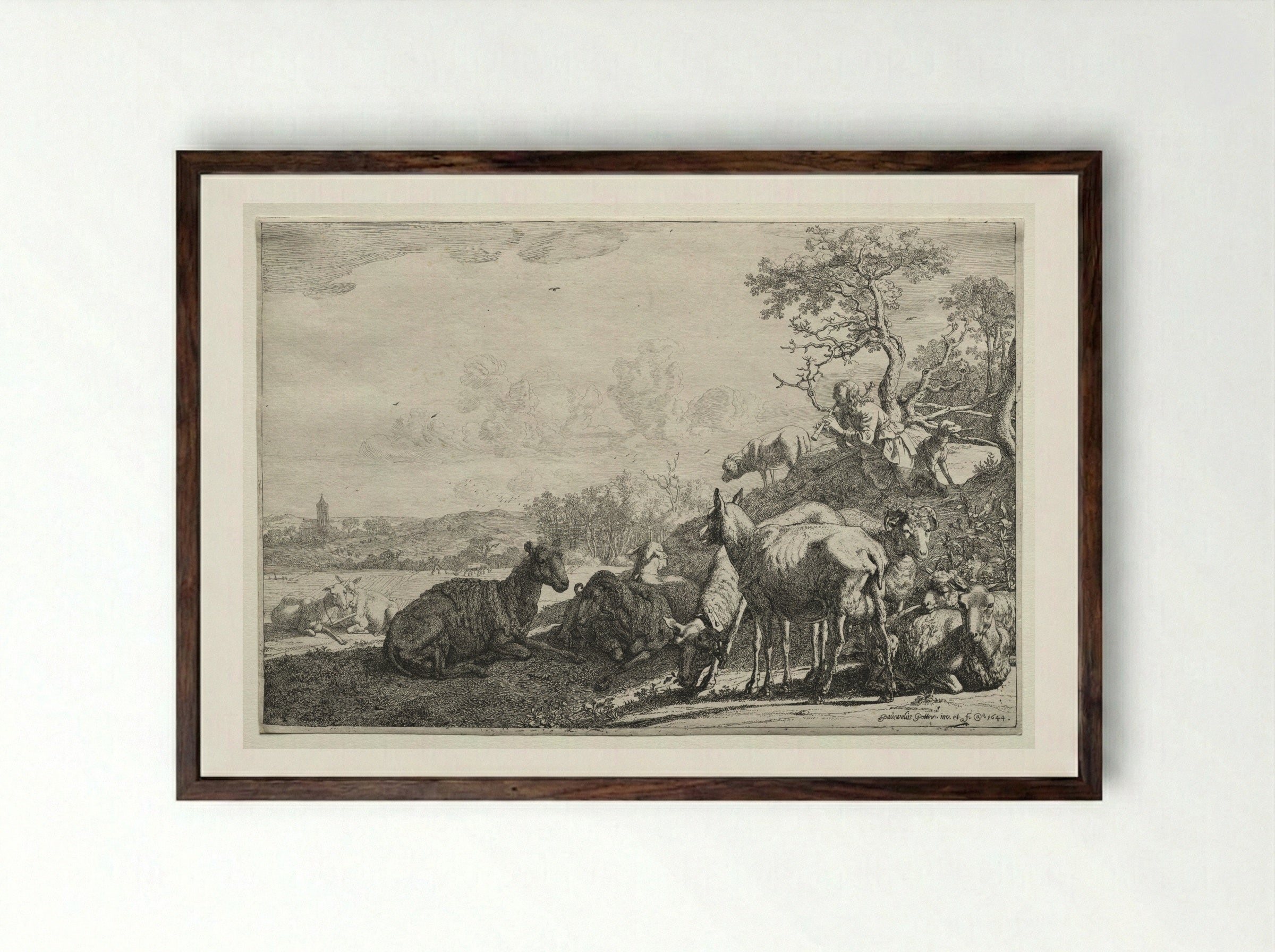 The Shepherd - Paulus Potter - Framed Print Dark Wood