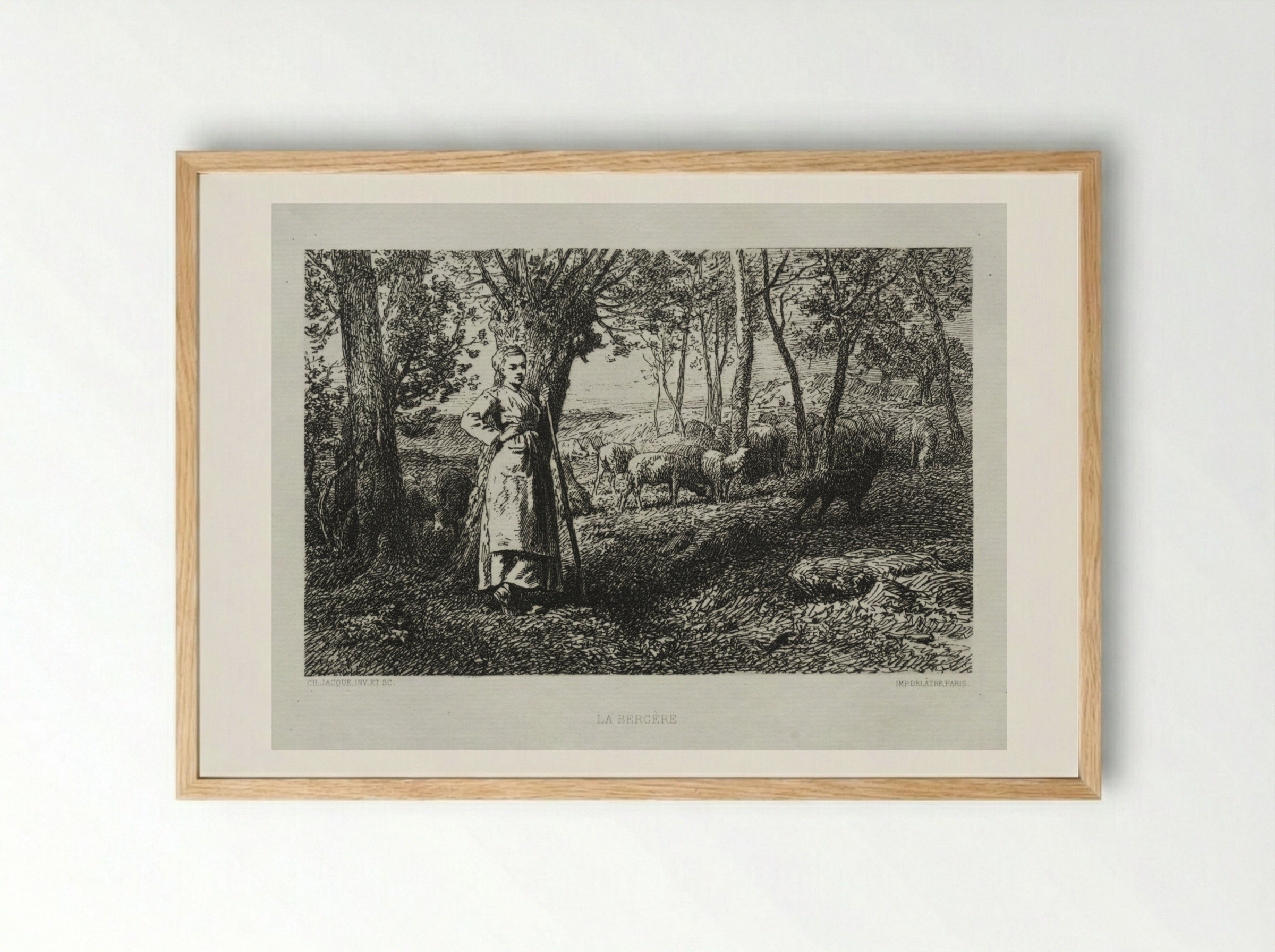 The Shepherdess - Charles-Émile Jacque - Framed Print Wood