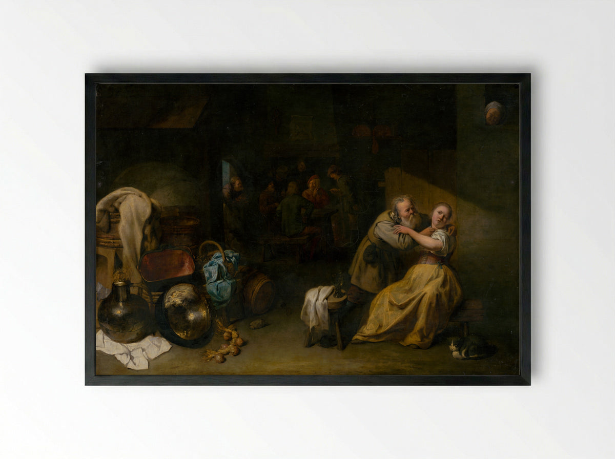 The Shoemaker's Workshop - David Ryckaert III - Framed Print Black