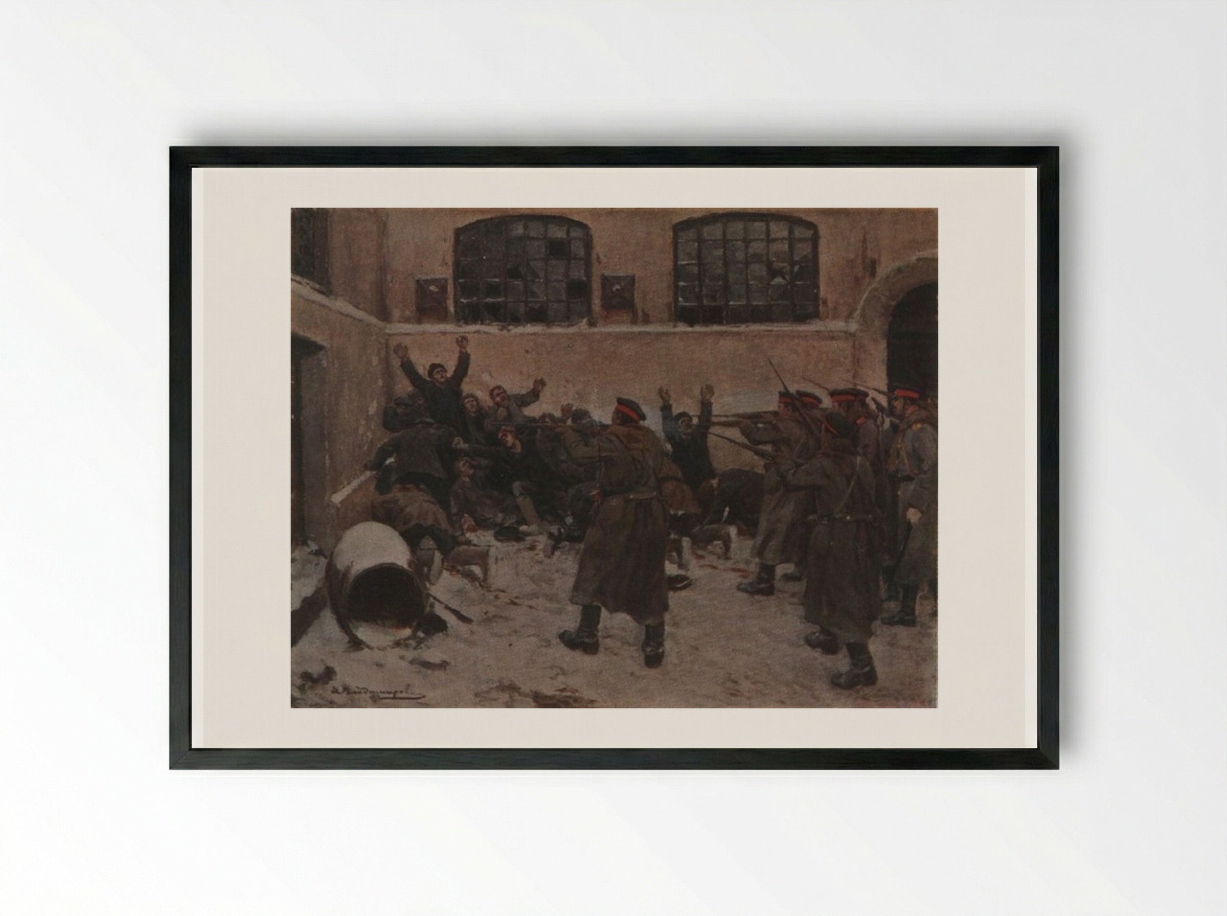 The Shooting in Presnya in December 1905 - Ivan Vladimirov - Framed Print Black