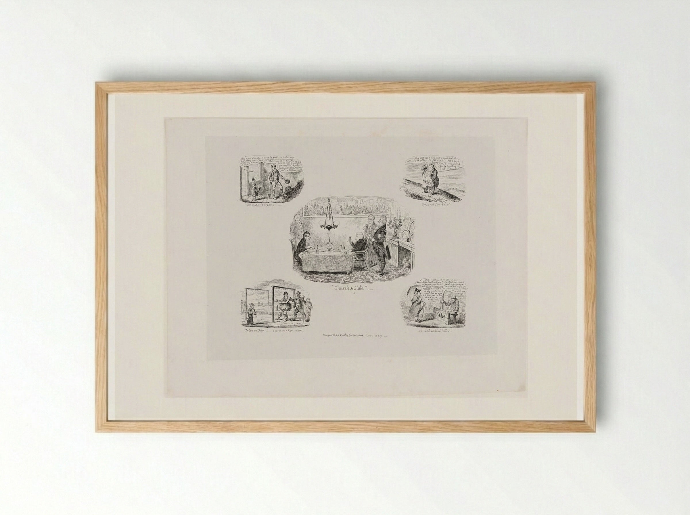 The Shop for Bargains! and Other Sketches - George Cruikshank - Framed Print Wood