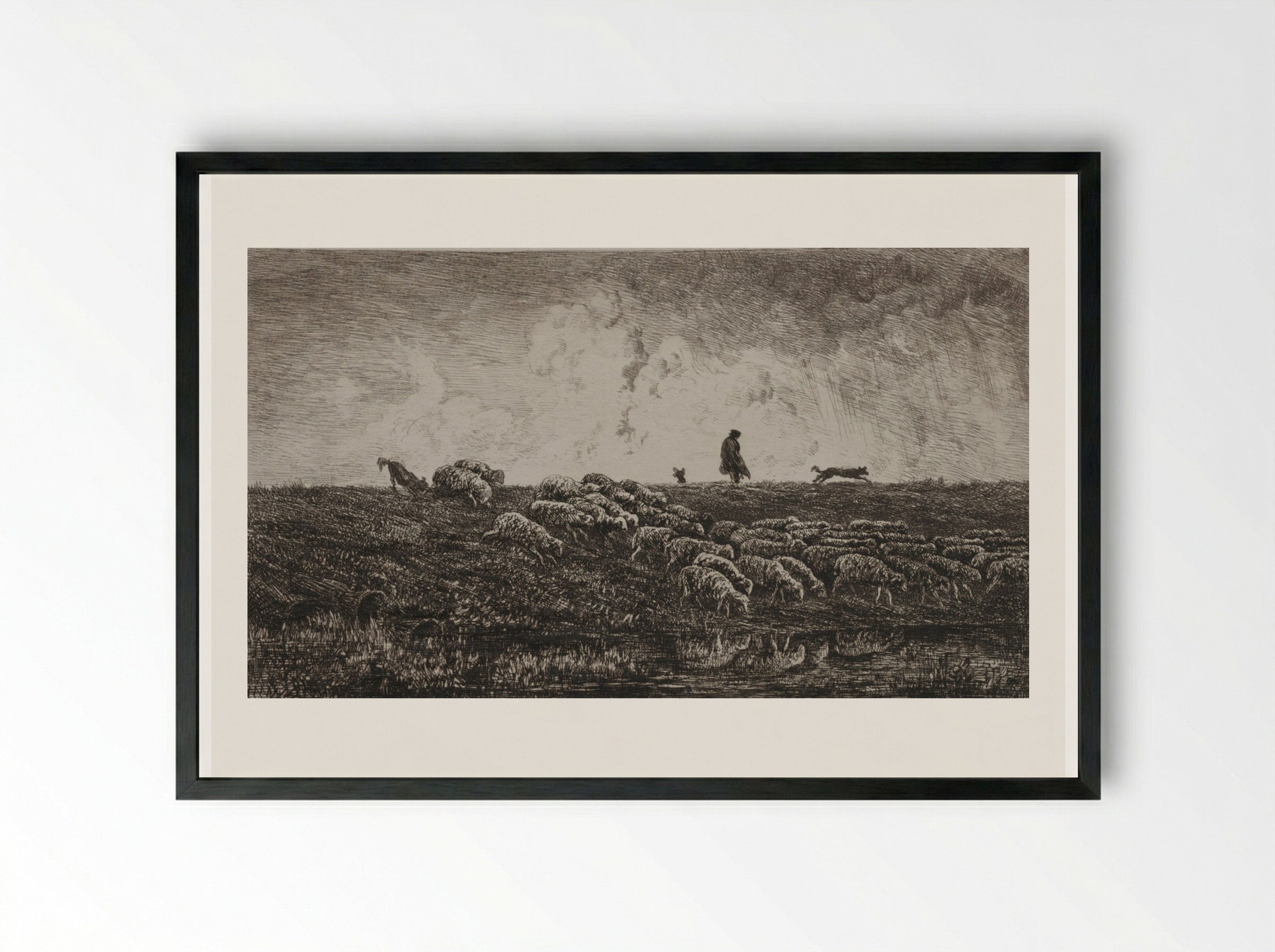 The Shower - Charles-François Daubigny - Framed Print Black