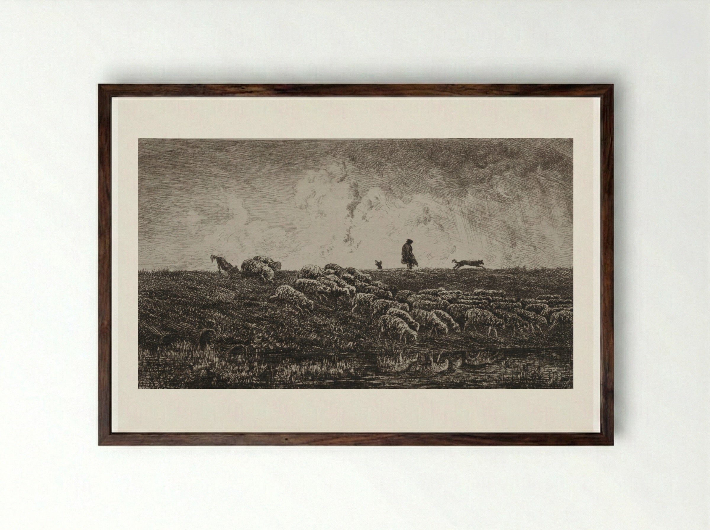 The Shower - Charles-François Daubigny - Framed Print Dark Wood