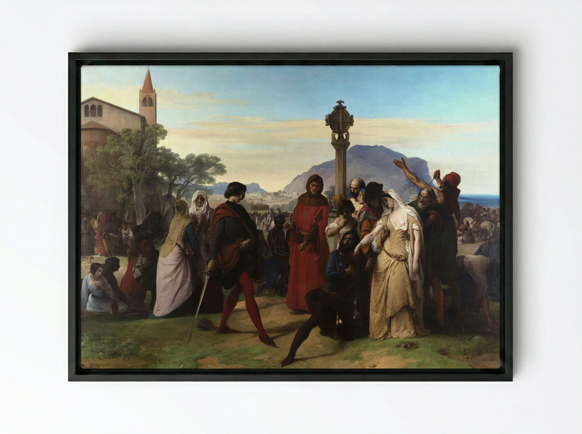 The Sicilian Vespers - Francesco Hayez - Framed Canvas Black