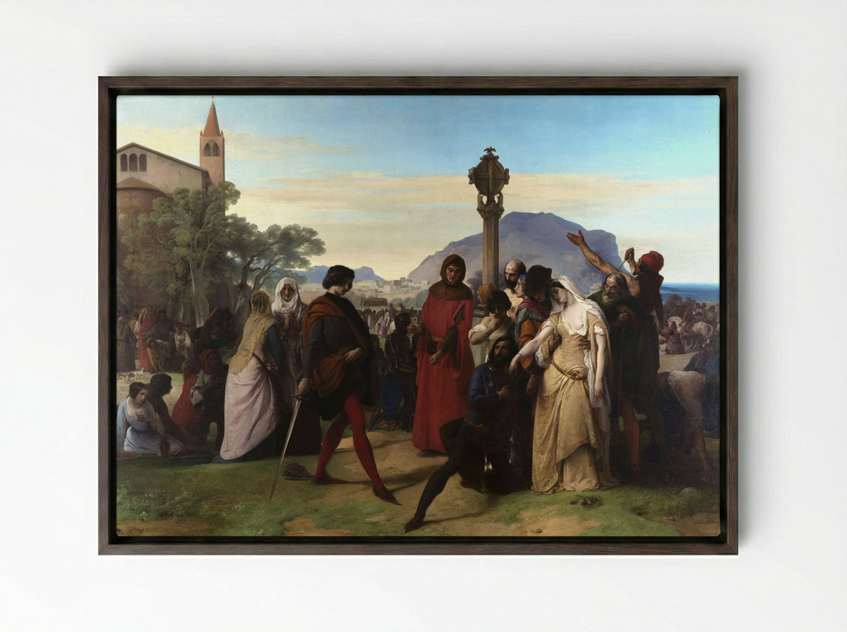 The Sicilian Vespers - Francesco Hayez - Framed Canvas Dark Wood
