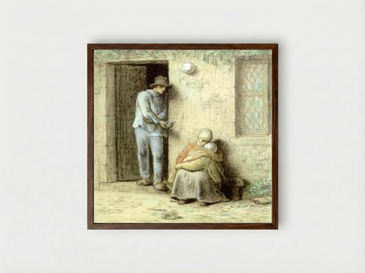 The Sick Child - Jean-Francois Millet - Framed Print Dark Wood