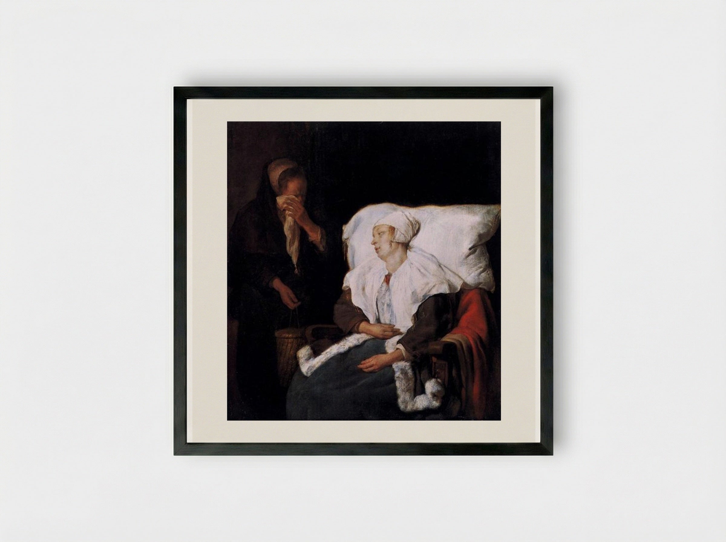 The Sick Girl - Gabriel Metsu - Framed Print Black
