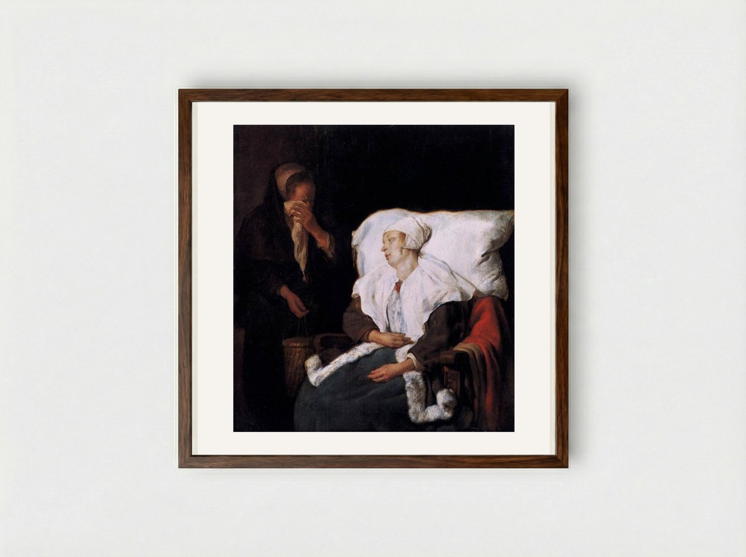 The Sick Girl - Gabriel Metsu - Framed Print Dark Wood