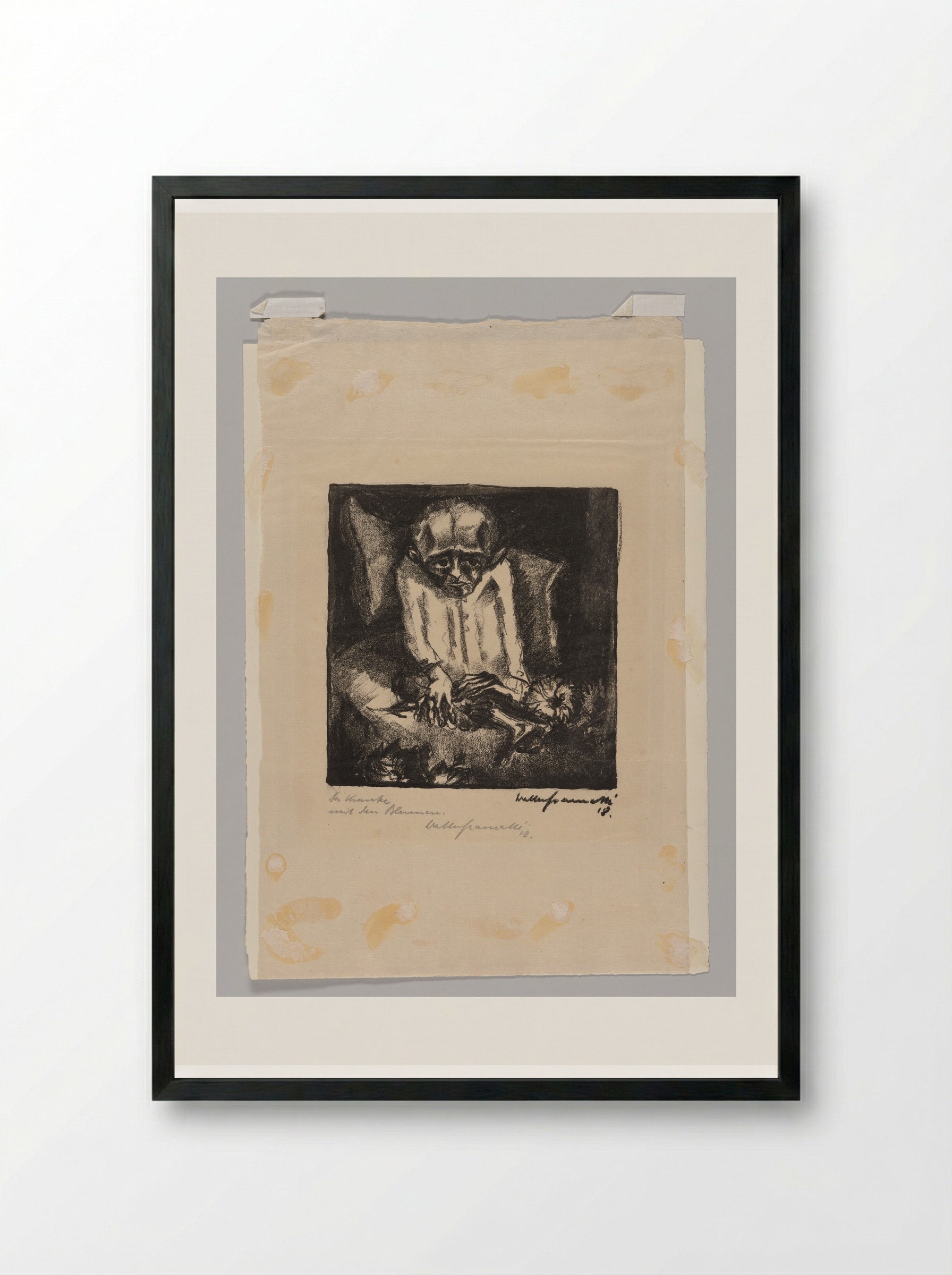 The Sick Man with Flowers - Walter Gramatté - Framed Print Black