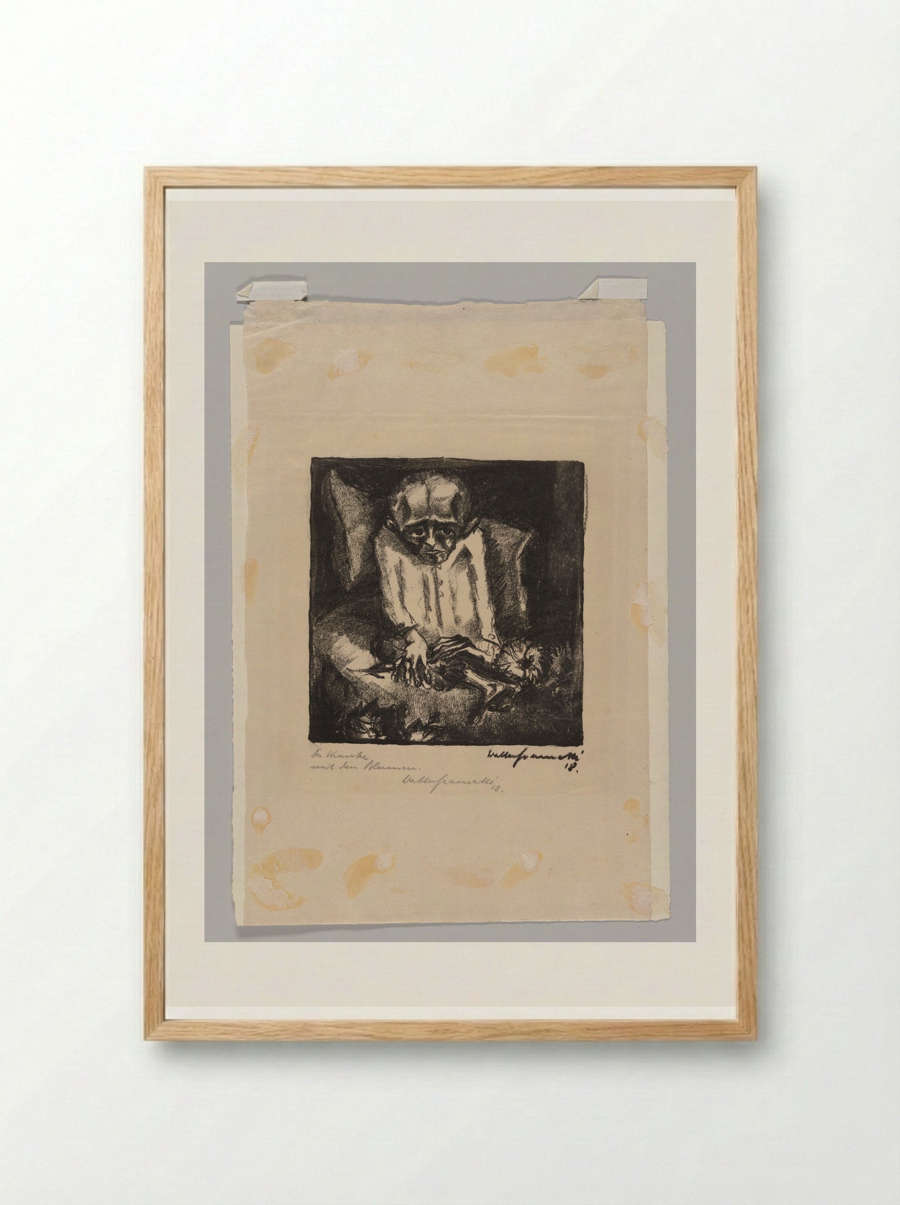 The Sick Man with Flowers - Walter Gramatté - Framed Print Wood