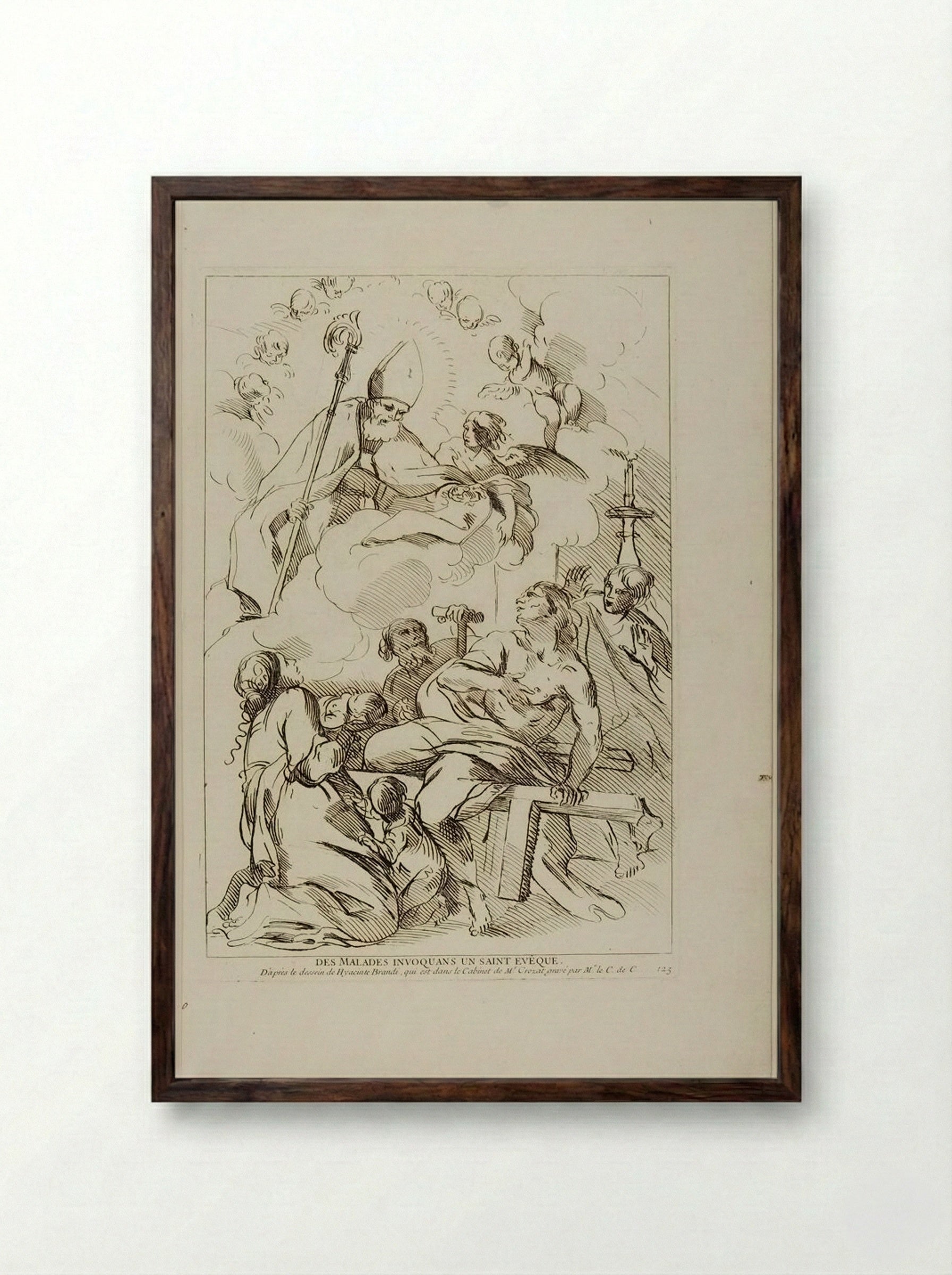The Sick Summoning a Bishop Saint - Anne Claude de Thubières, comte de Caylus - Framed Print Dark Wood