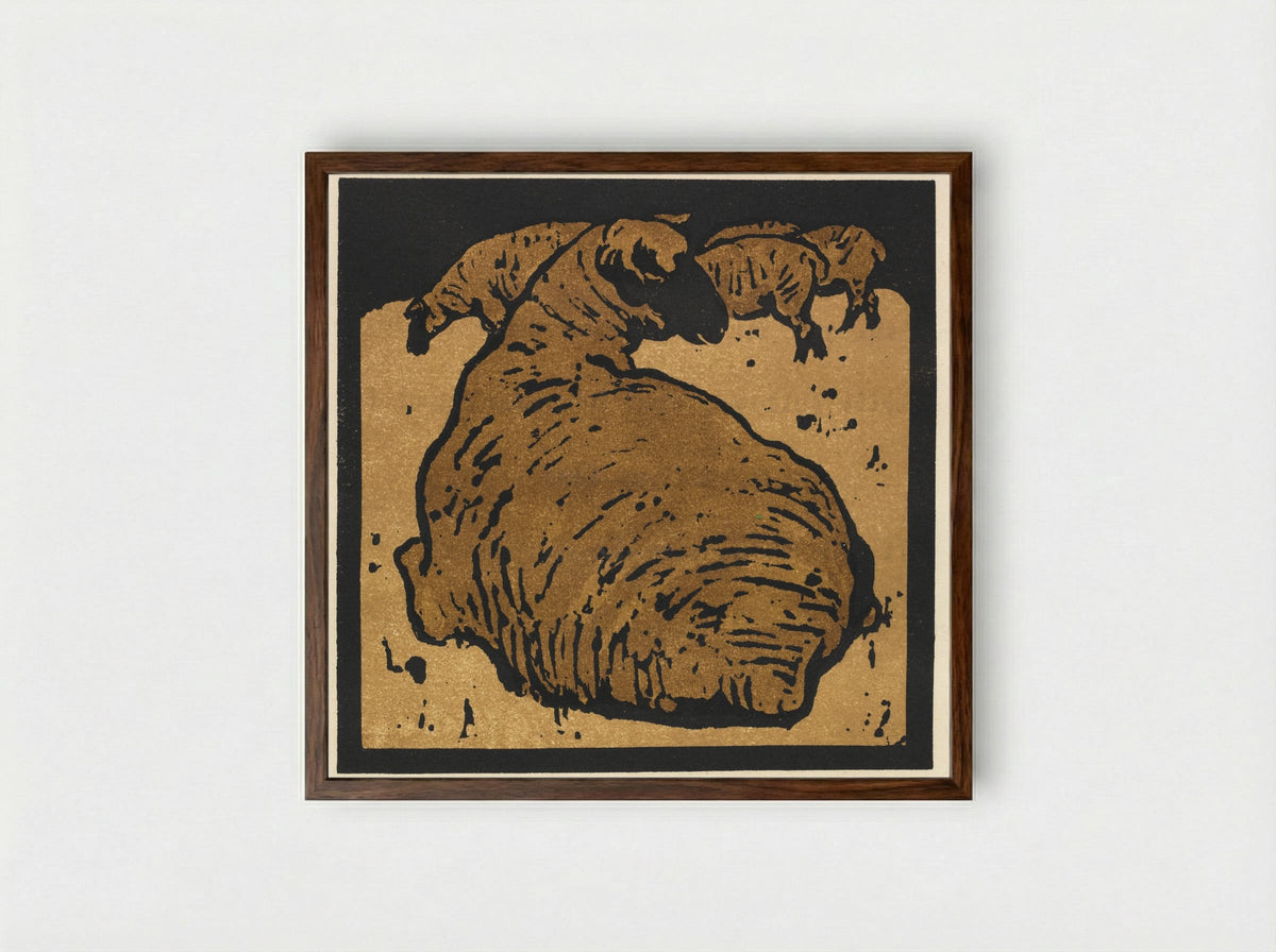 The Simple Sheep - William Nicholson - Framed Print Dark Wood