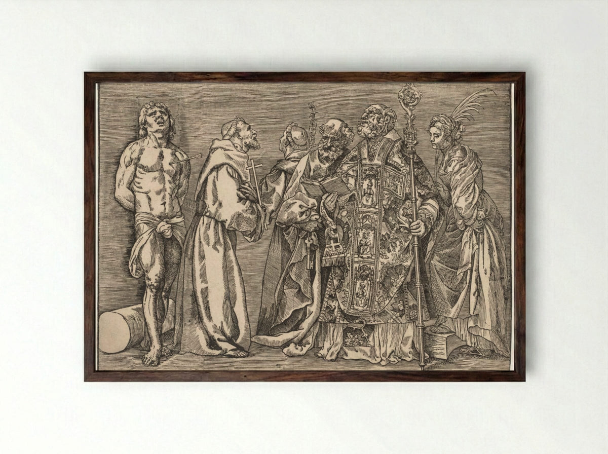 The Six Saints - Niccolo Boldrini - Framed Print Dark Wood