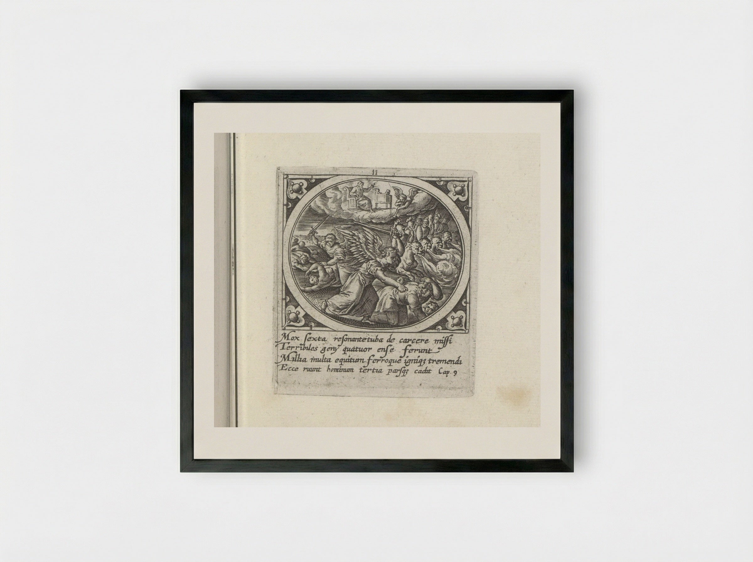 The Sixth Angel Sounds the Trumpet - Gerard de Jode - Framed Print Black