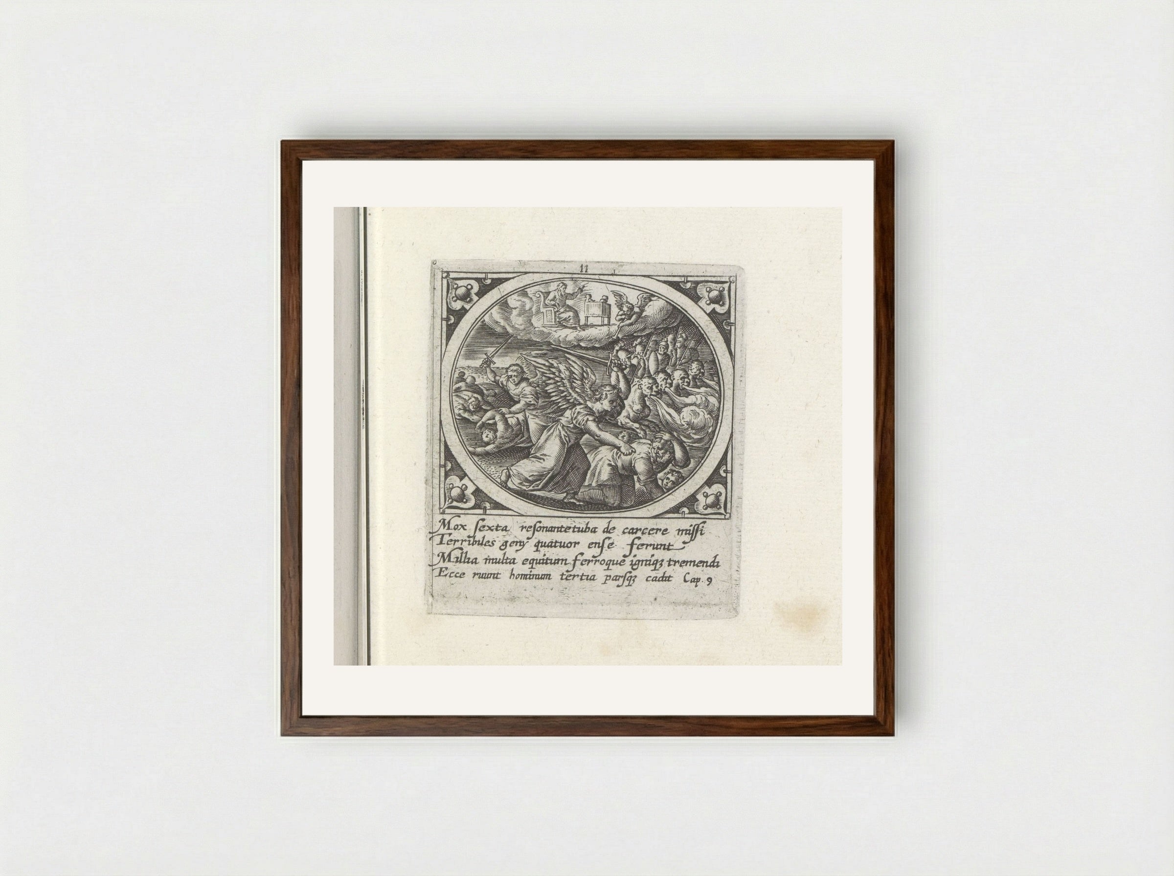 The Sixth Angel Sounds the Trumpet - Gerard de Jode - Framed Print Dark Wood