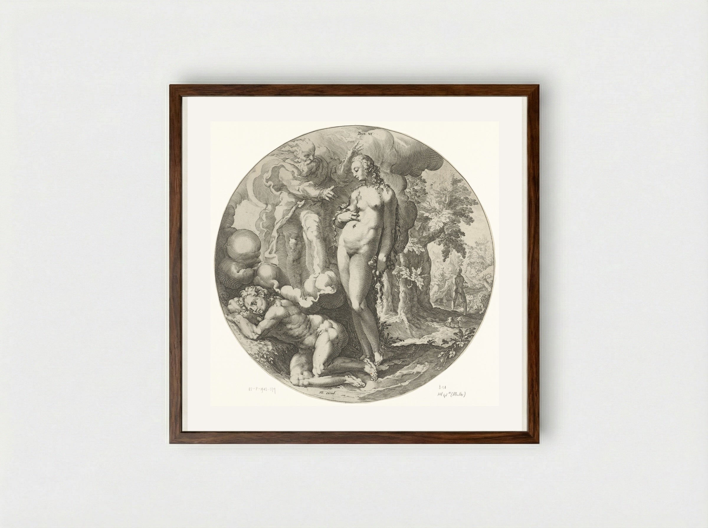 The Sixth Day of Creation: The Creation of Eve - Jan Harmensz. Muller - Framed Print Dark Wood