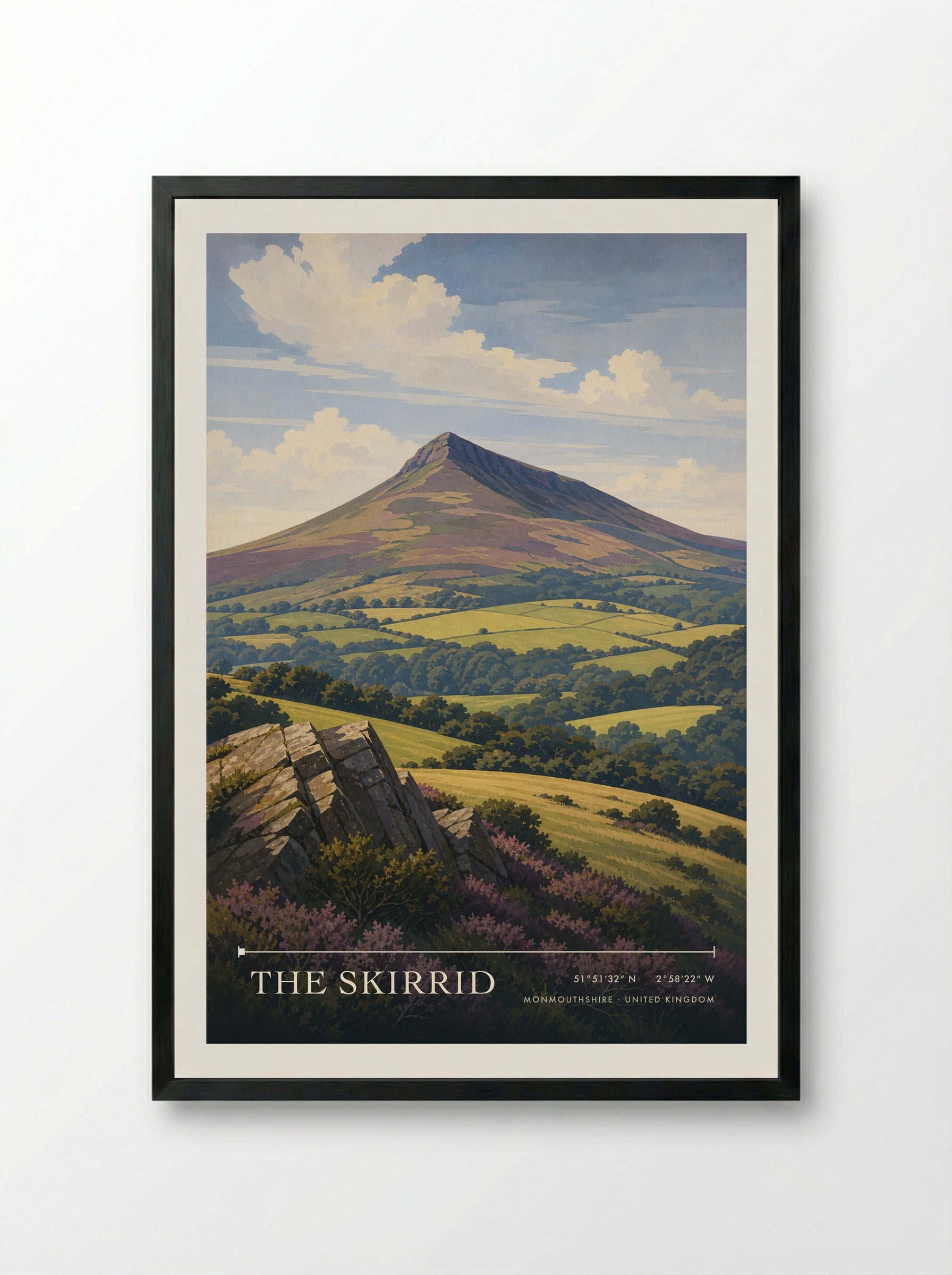 The Skirrid Monmouthshire United Kingdom Travel Poster - Framed Print Black