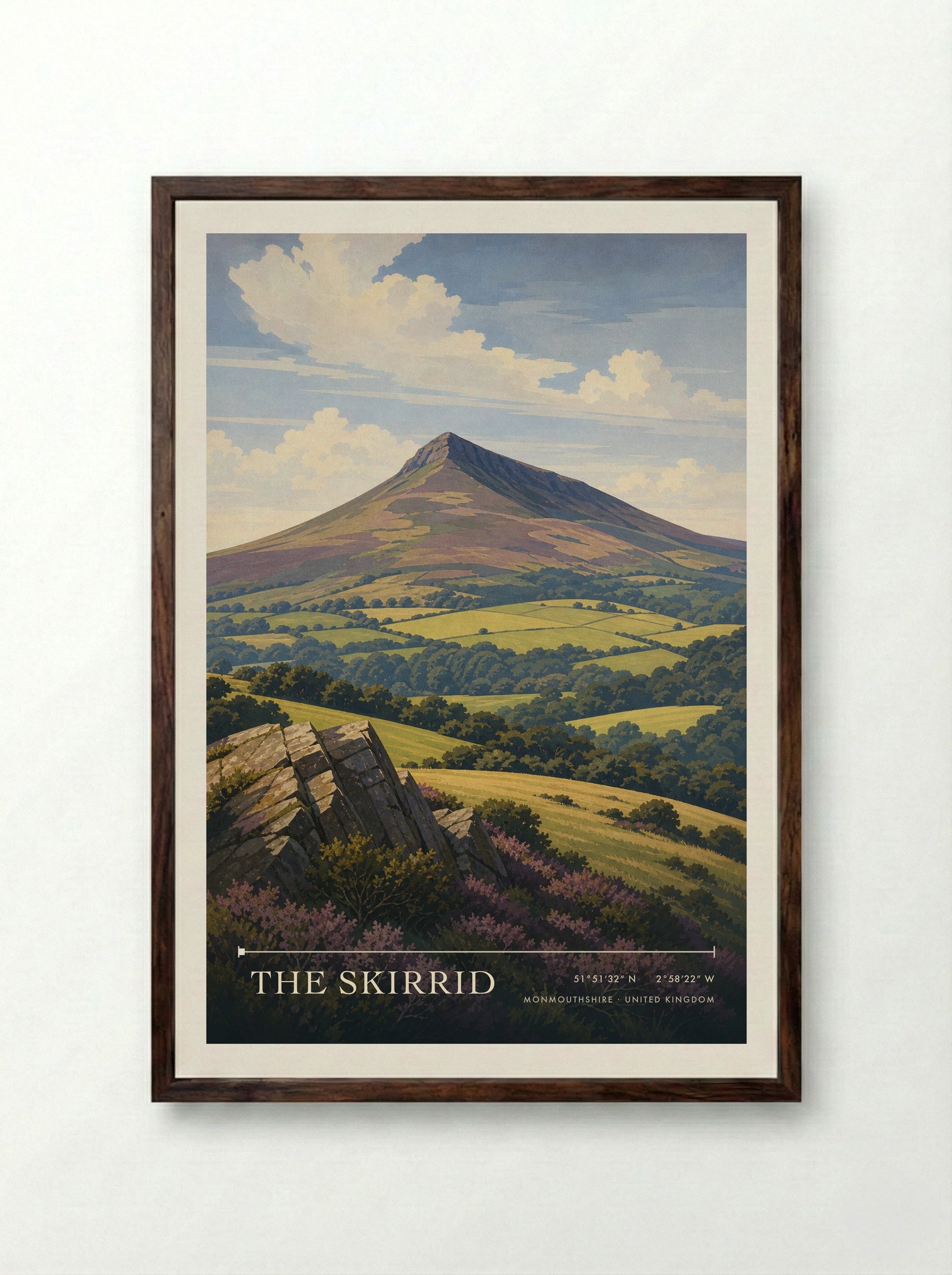 The Skirrid Monmouthshire United Kingdom Travel Poster - Framed Print Dark Wood