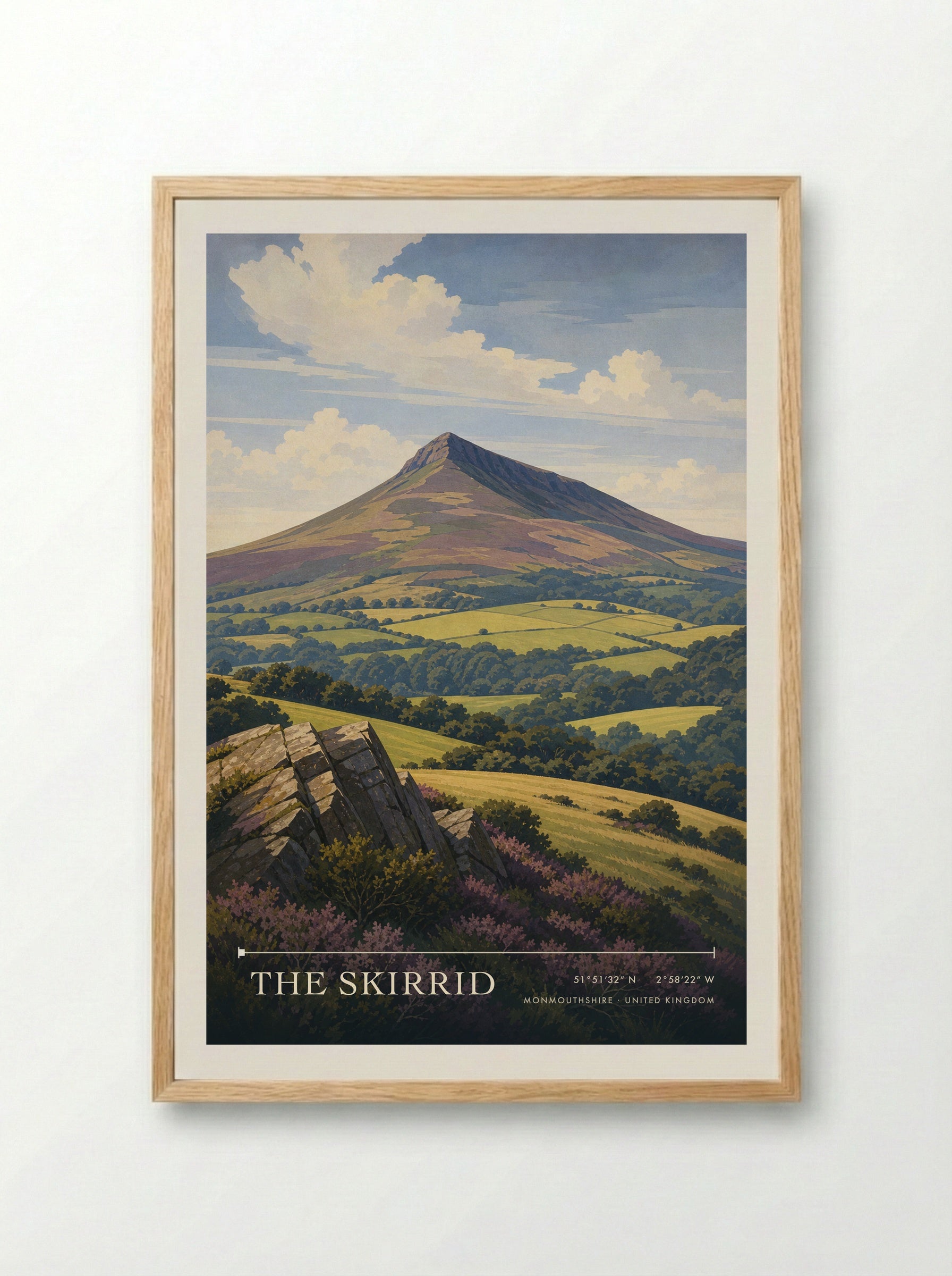 The Skirrid Monmouthshire United Kingdom Travel Poster - Framed Print Wood