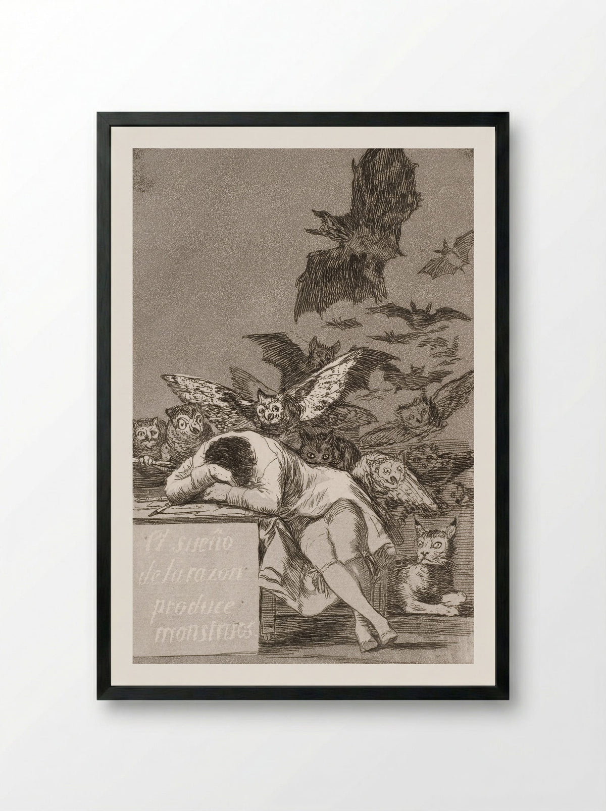 The Sleep of Reason Produces Monsters - Francisco José de Goya y Lucientes - Framed Print Black