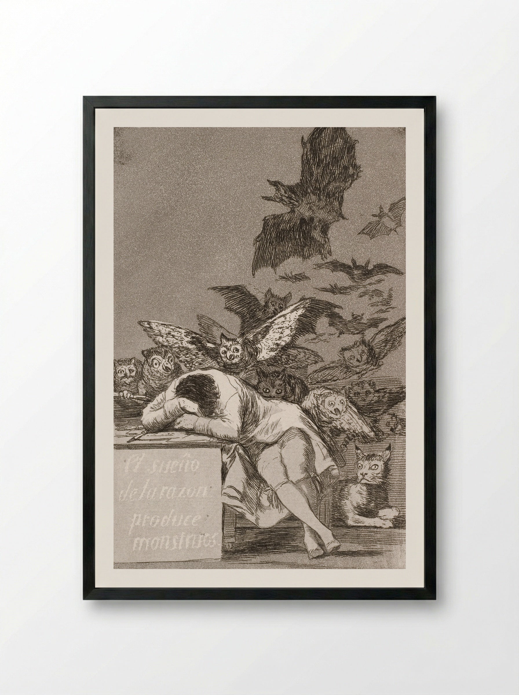 The Sleep of Reason Produces Monsters - Francisco José de Goya y Lucientes - Framed Print Black
