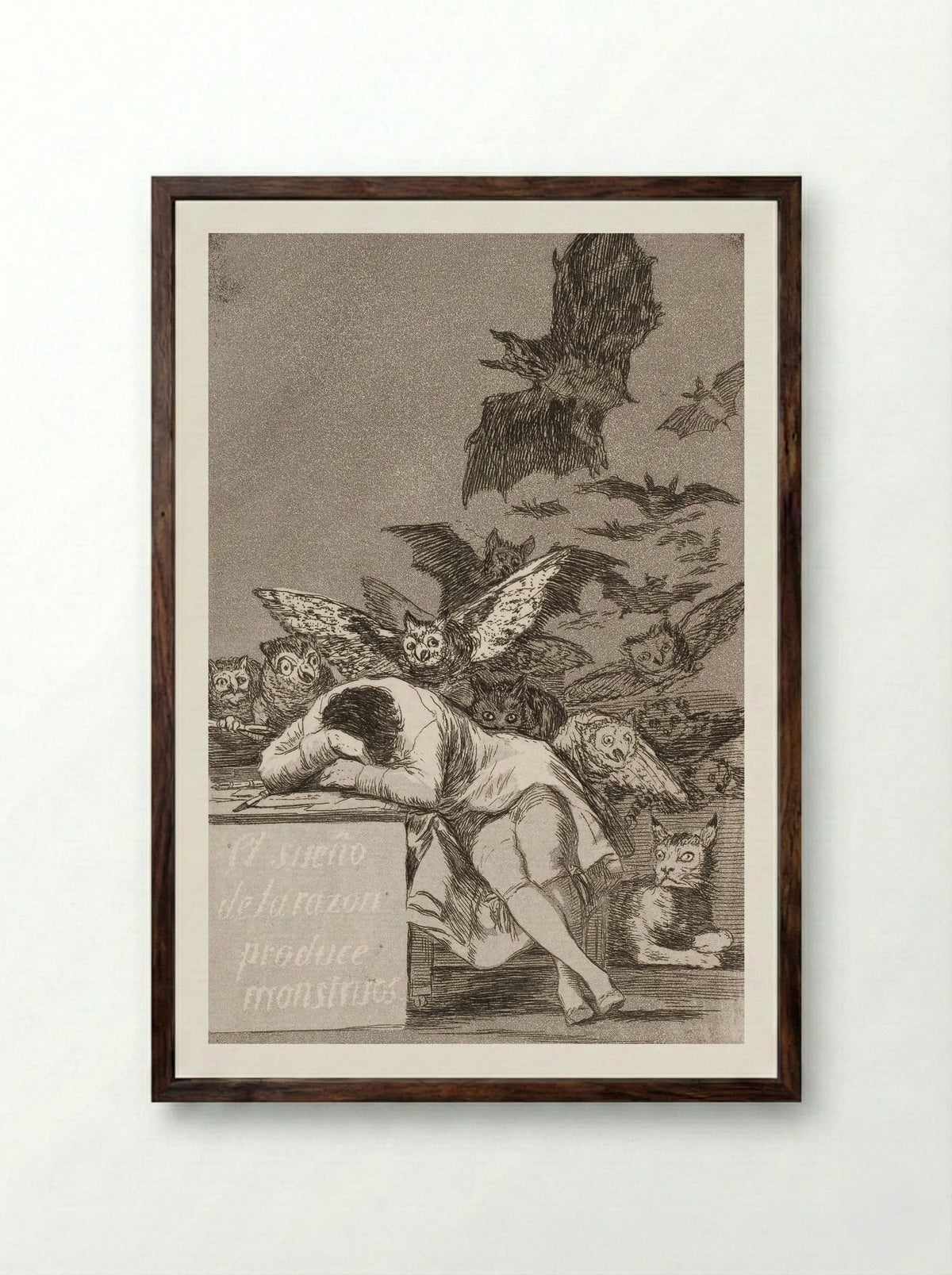 The Sleep of Reason Produces Monsters - Francisco José de Goya y Lucientes - Framed Print Dark Wood